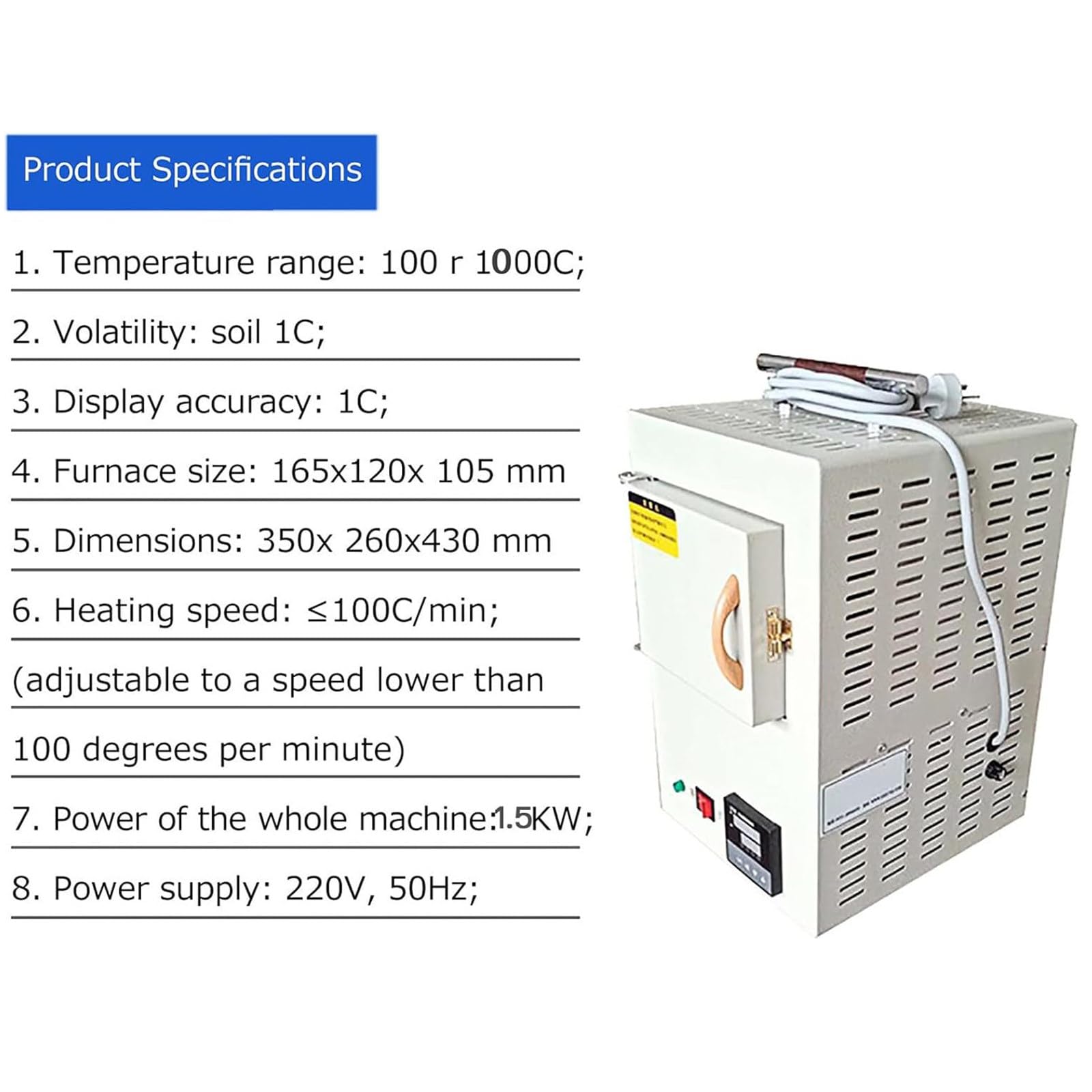 Labor-Elektro-Muffelofen, Geschlossenes Labor, Elektroherde Mit Integrierter Programmsteuerung, Hochtemperaturofen 1,5 Kw, Bereich: 100-1000 °C, Temperaturdifferenz: 1°C