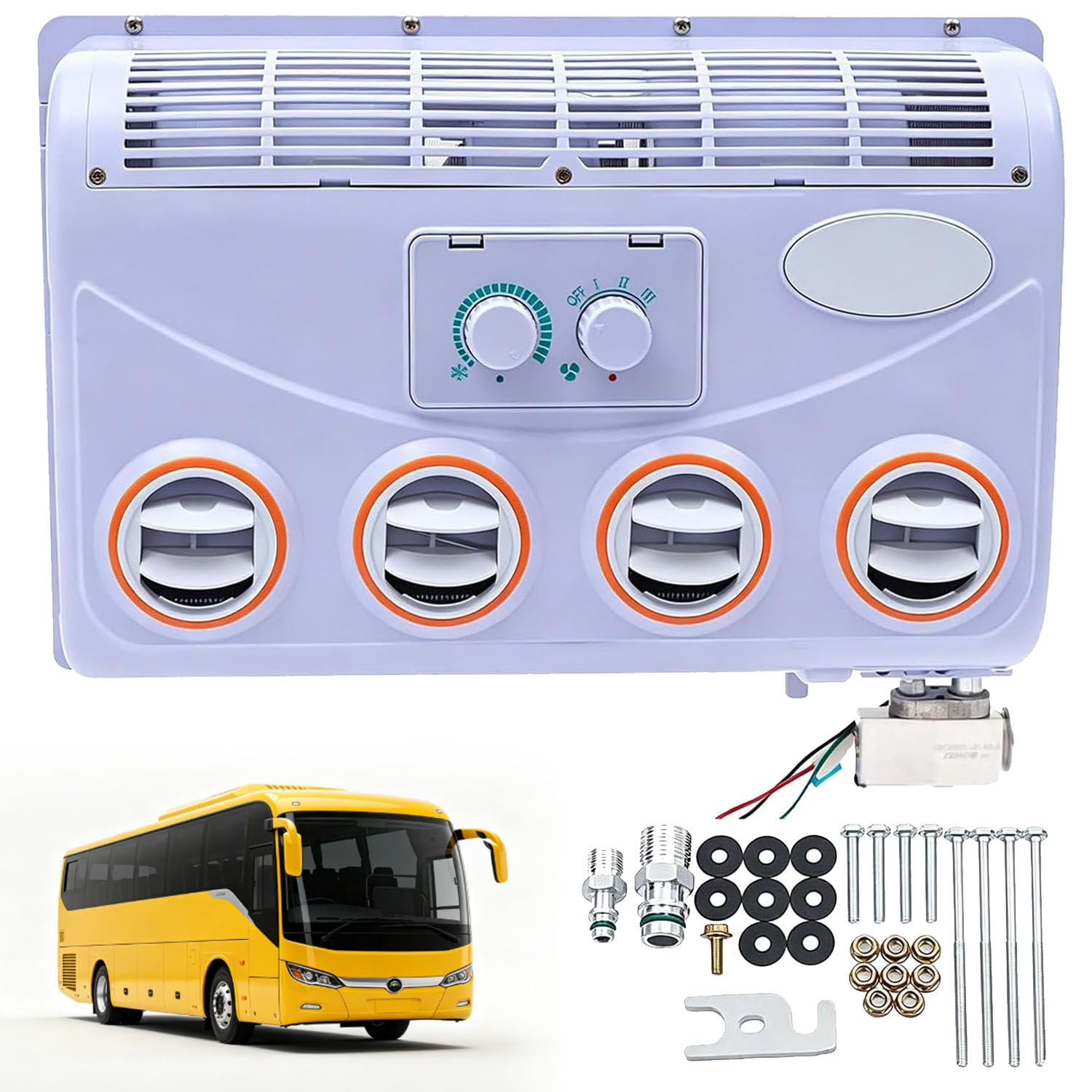 UORDBY 12V/24V DC Rooftop Air Conditioner, 360° Air Conditioner Evaporator Set, Electric Parking Air Conditioner with Low Voltage Protection, for Trucks, Campers, Motorhomes 24V