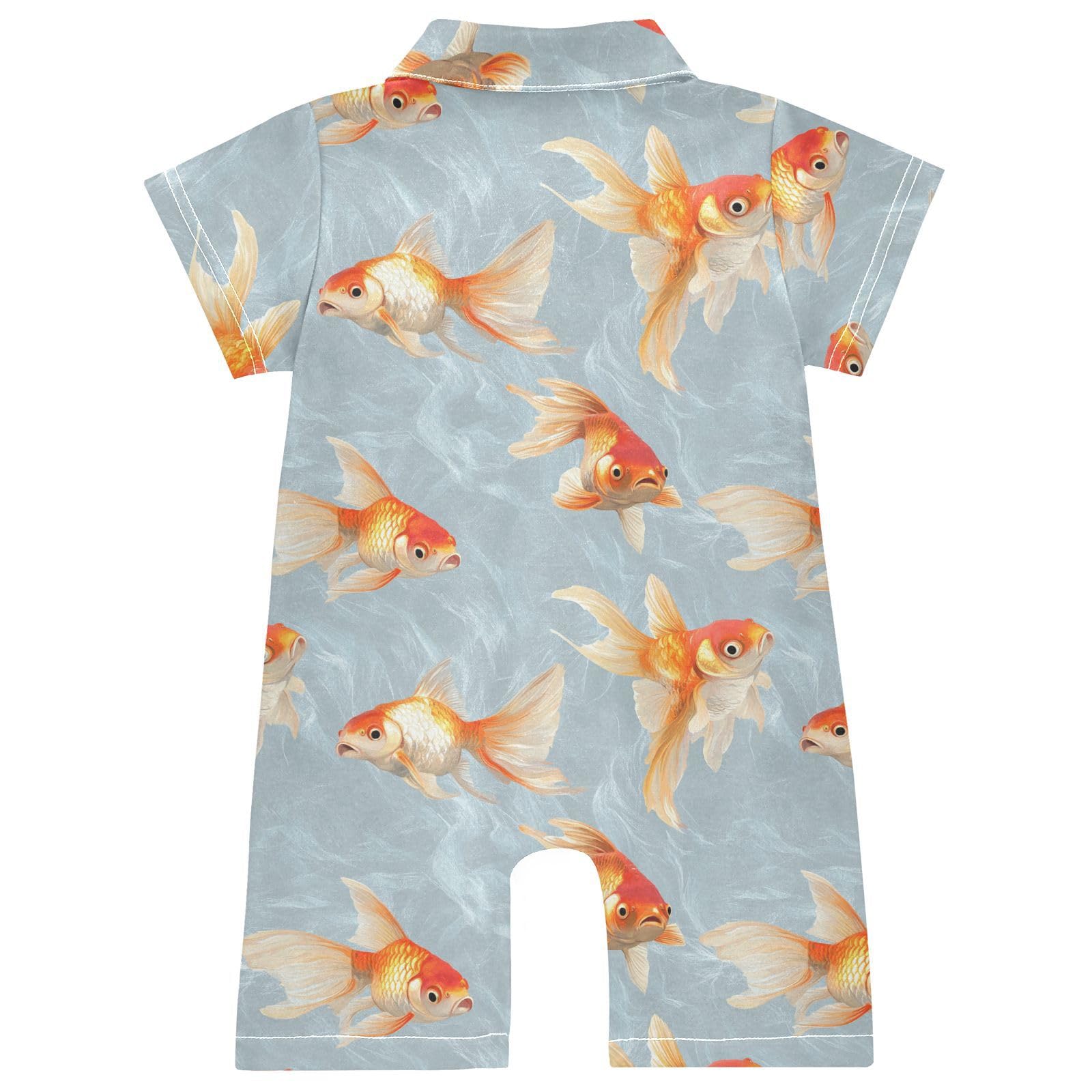 Caihoyu Cotton Month Boy Clothes Polo Neck Button Infant Baby Boy Dress for Summer 3M Chic Goldfish