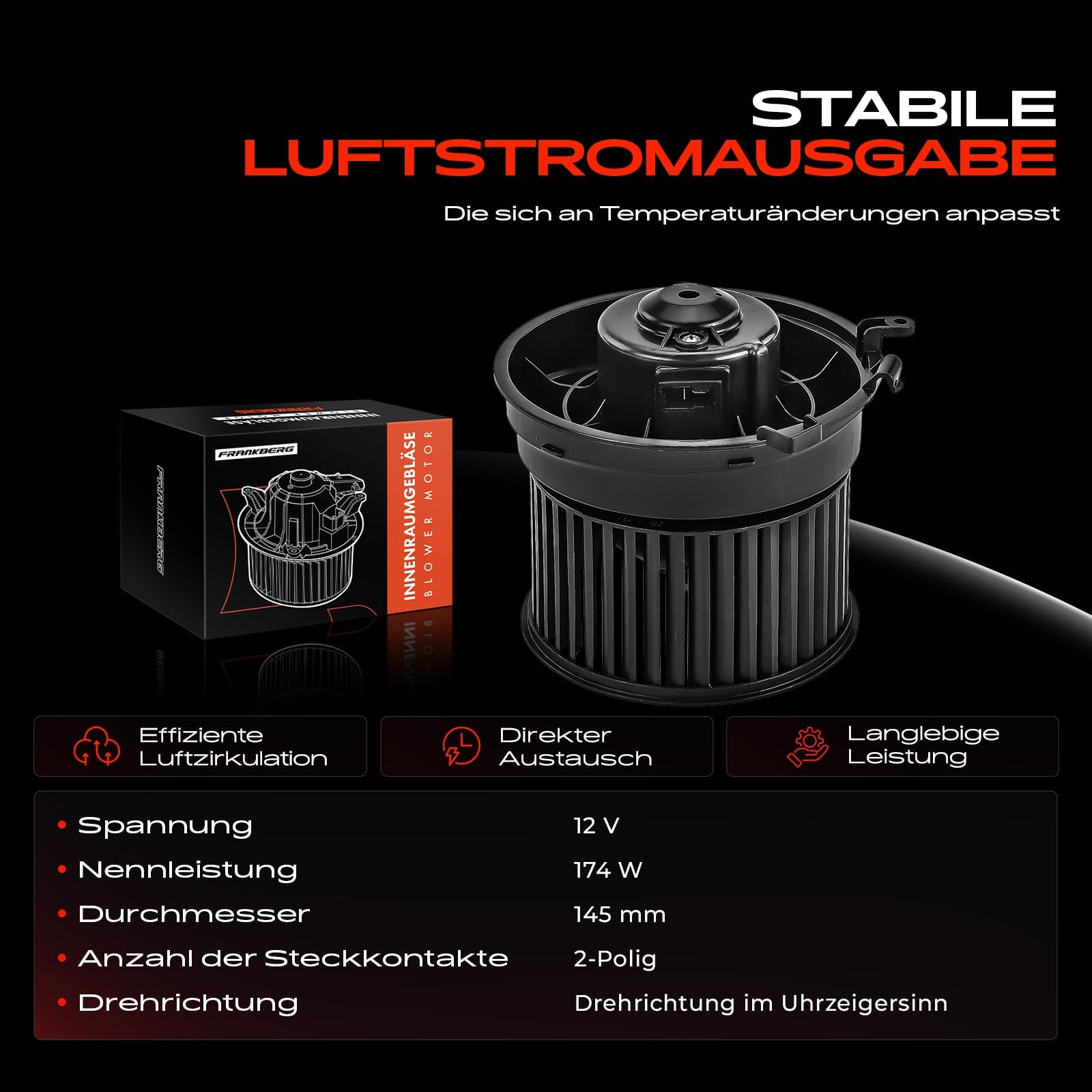 Frankberg Motore del ventilatore Ventilatore del riscaldamento Compatibile con Qashqai +2 I J10 NJ10 X-Trail T31 Rogue Replace# 27225EN000, 27225EN00B