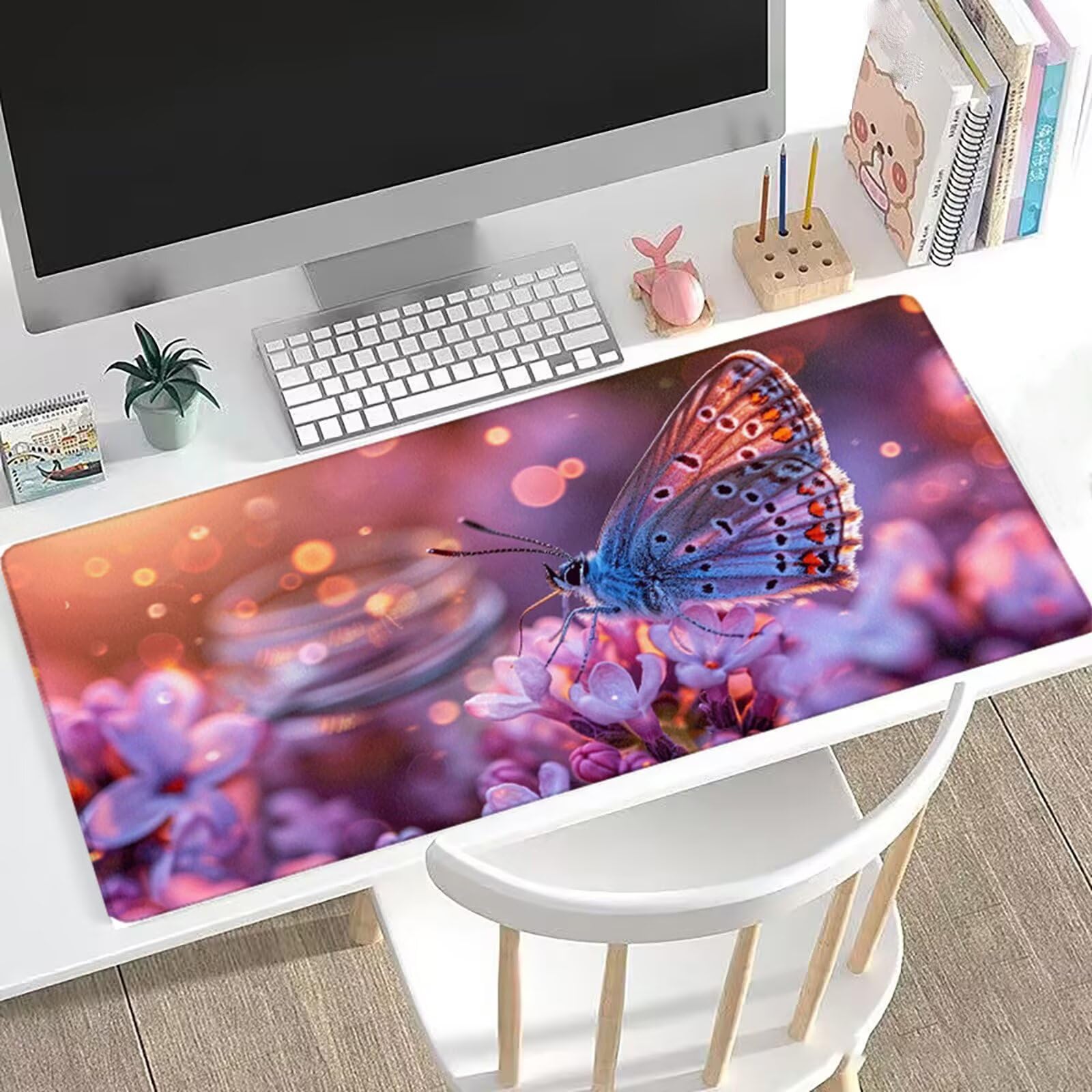 Podkładka pod mysz motyl XXL 1200 x 600 mm fioletowa podkładka pod mysz pod mysz biurko z antypoślizgową podstawą, zwiększona precyzja dla gracza, wodoodporna podkładka pod mysz dla graczy