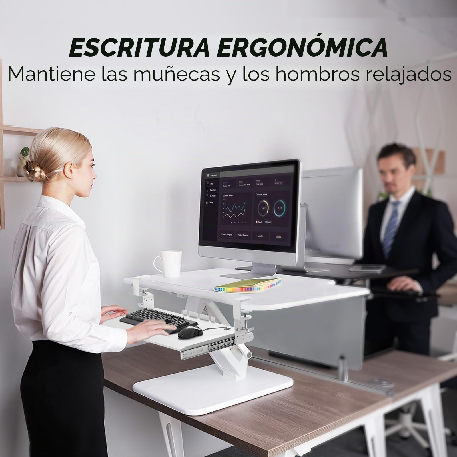 AX WABER Bandeja extraíble para teclado bajo escritorio, abrazadera tipo C, cajón deslizante 27.3" x 11", blanco