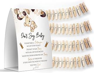 Don't Say Baby Set - One 5x7 Sign and 50 Mini Clothespins, Baby Shower Games, Baby Shower Decoration, Gender Neutral Baby Shower - MsJb041