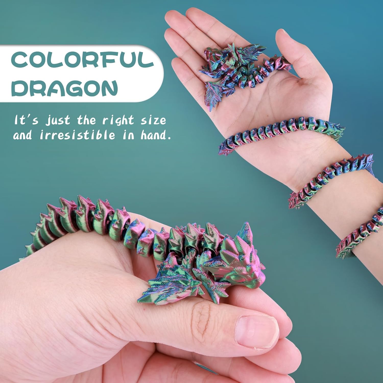 3D Printed Giant Long Dragon (Green Pink Gold) - Image 4