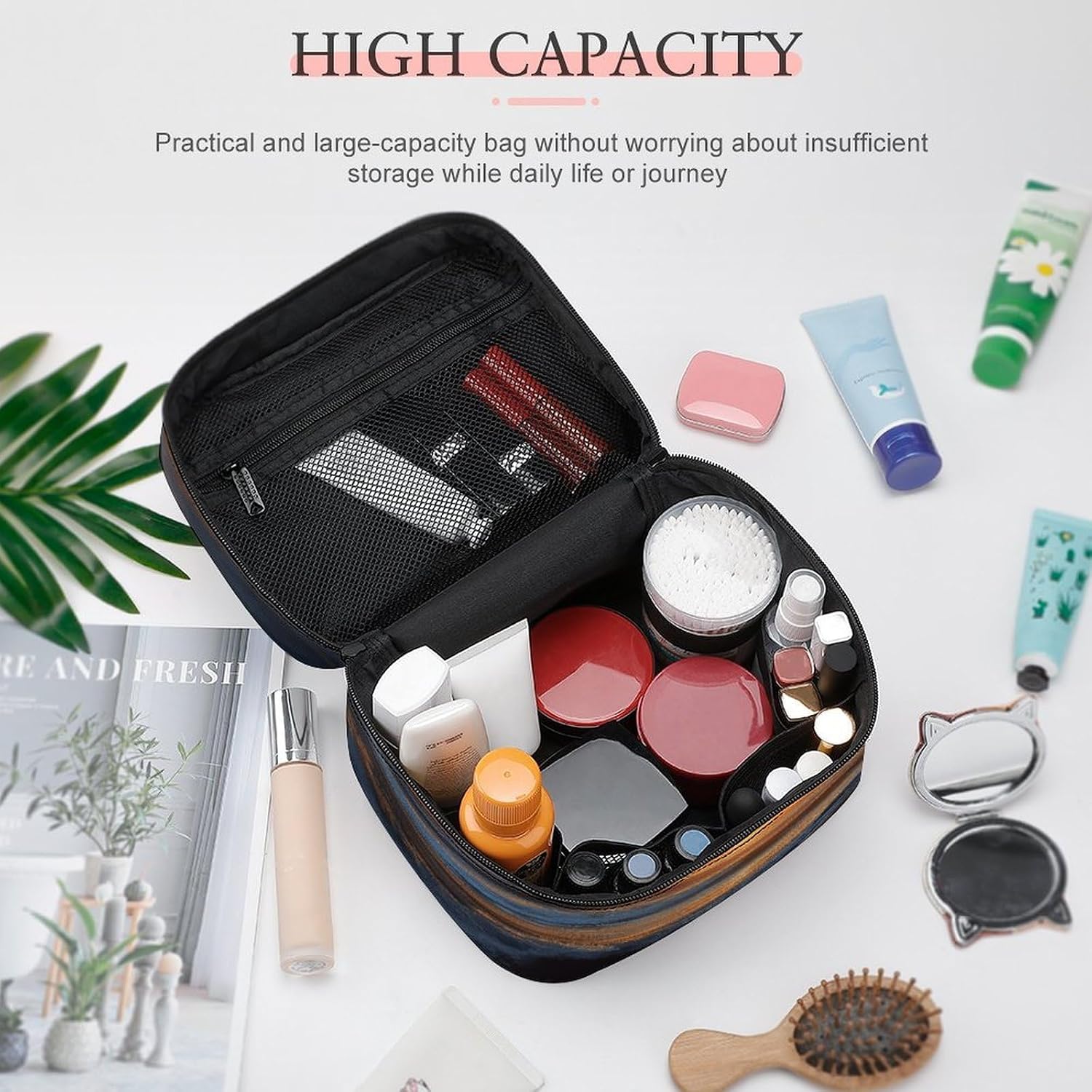 Sunset Seascape Travel Makeup Bags Large Capacity Cosmetic Bag for Women Portable Makeup Artist Organizer Bags Waterproof Make Up Bag Lightweight Hand-held Makeup Case image 4