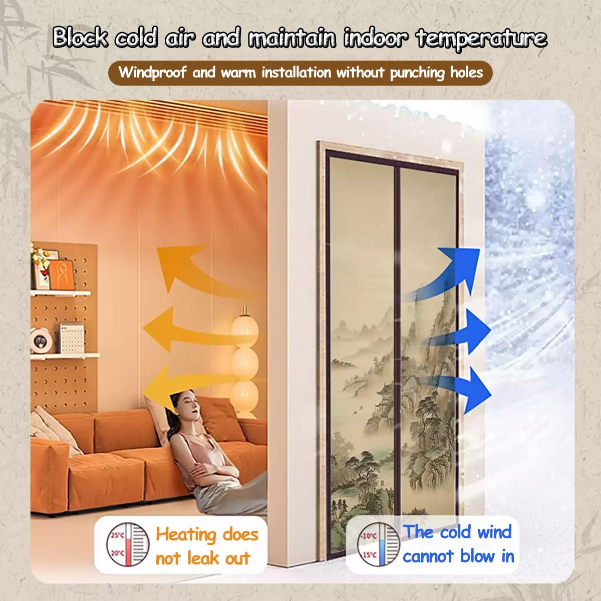 Rideau De Porte Isolant Thermique, Rideau De Porte Interieur D'hiver Thermiques Isolation Anti Froid Et Chaleur Rétro Rideaux Exterieur Occultant Épaississement(Vert,W160XH200CM)