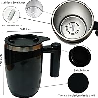 Vista 3 de Taza de café magnética automática con tapa, taza giratoria eléctrica autoagitable, taza mezcladora de acero inoxidable para oficina en casa, taza