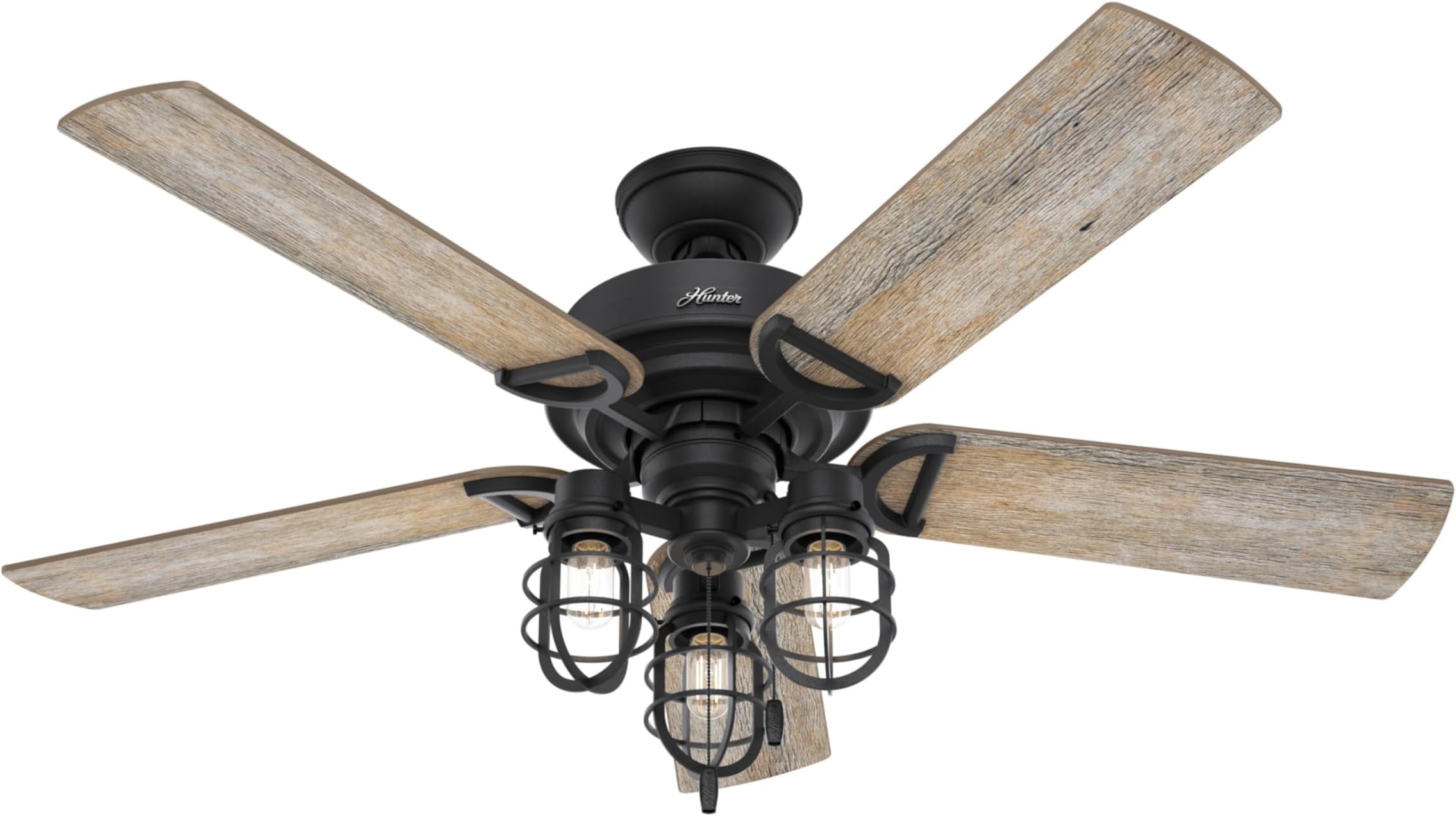 Hunter Fan Company 50409 Hunter Rustic 52 Inch Starklake Indoor or Outdoor Ceiling Fan with 3 LED Edison Bulbs, Pull Chain Control, and Quiet 3 Speed Motor, 52, Natural Iron finish