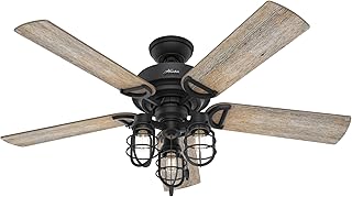Hunter 52 inch Outdoor or Indoor Ceiling Fan with LED Lights and Pull Chain - Black Ceiling Fan, Standard Mount, 5 Blades,...