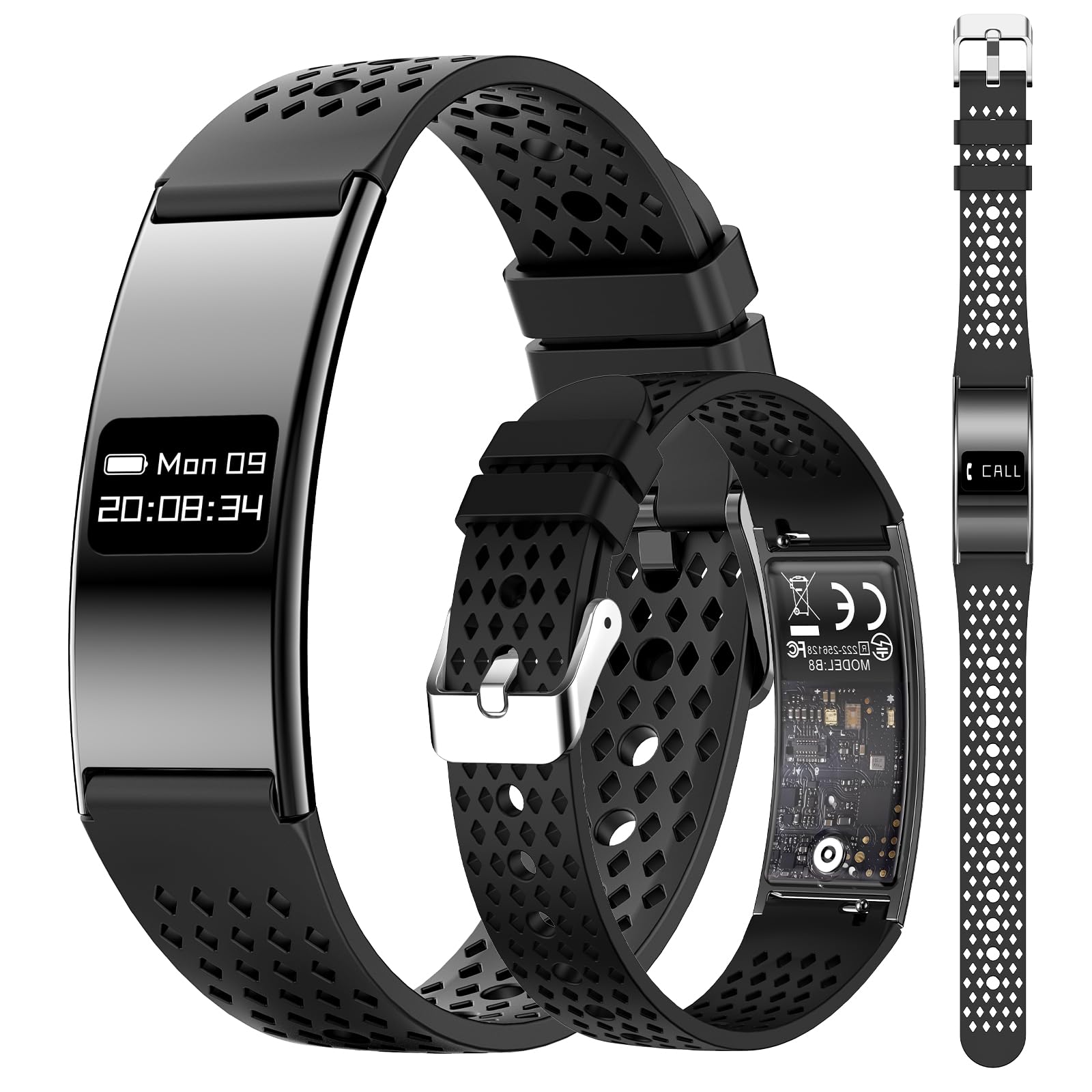 Smart Bragelet Health & Fitness-Tracker con gestione dello stress, intensità dell'allenamento, monitoraggio del sonno, frequenza cardiaca 24/7 e altro, nero mezzanotte/oro rosa (gomma nera)