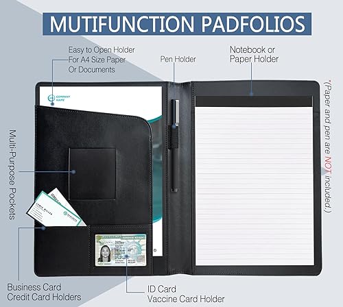 Miniatura 3 de Portafolio - Portafolio de cuero, portapapeles de almacenamiento con cubierta para bloc legal, tamaño carta, A4, bloc de escritura para negocios,