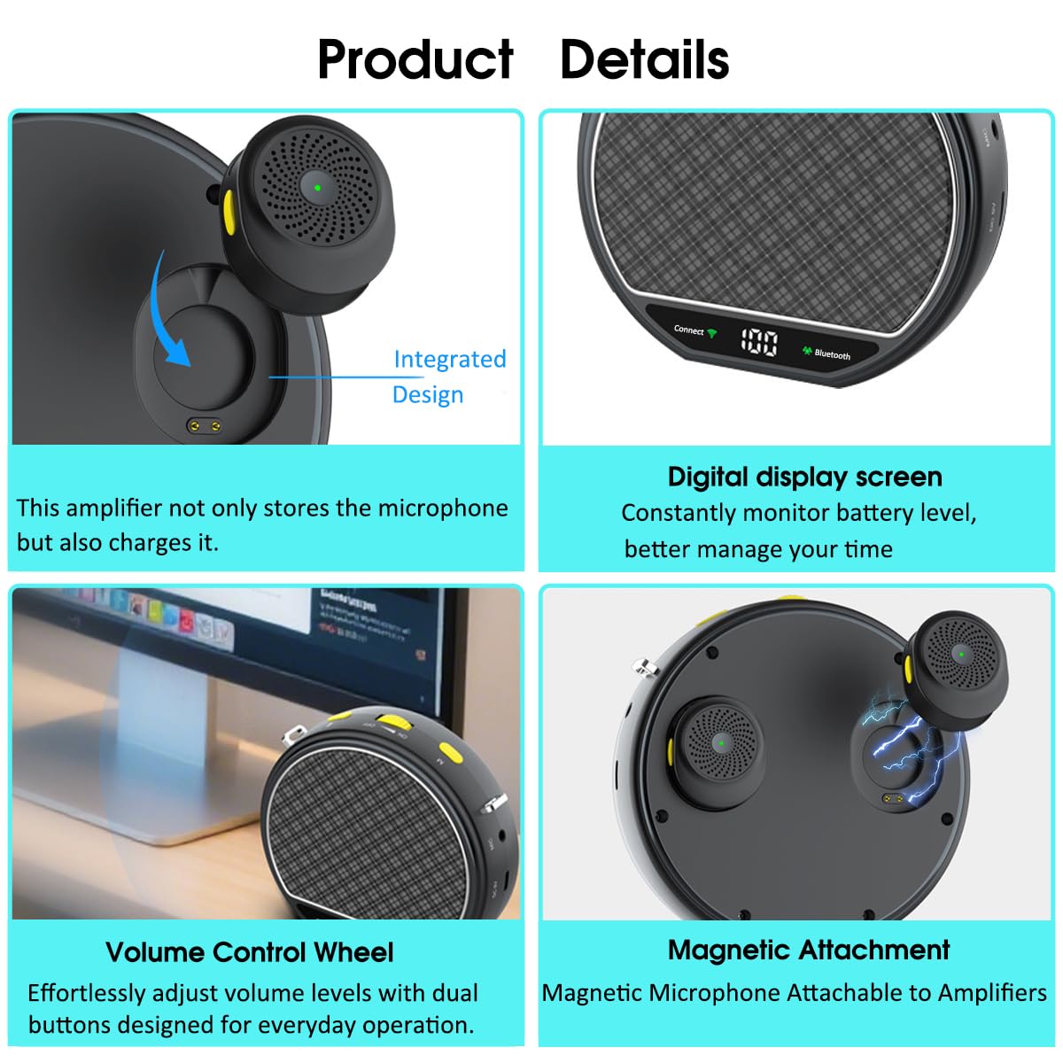 Amplificador de voz inalámbrico con micrófono de solapa magnético, altavoz Bluetooth portátil para profesores, guías turísticas, entrenadores, soporta reproducción USB, reducción de ruido DSP