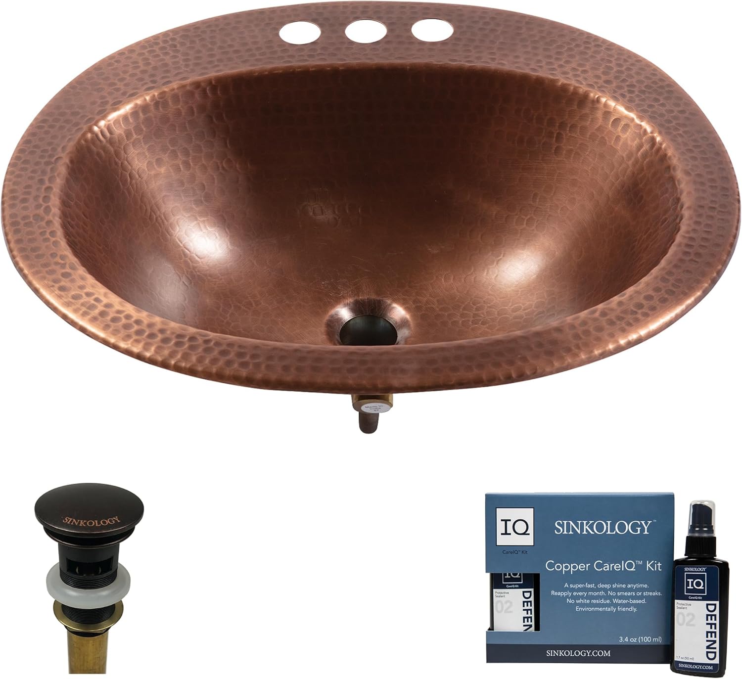 Sinkology Seville Antique Copper 20" Oval Drop-In Bath Sink with Drain ...