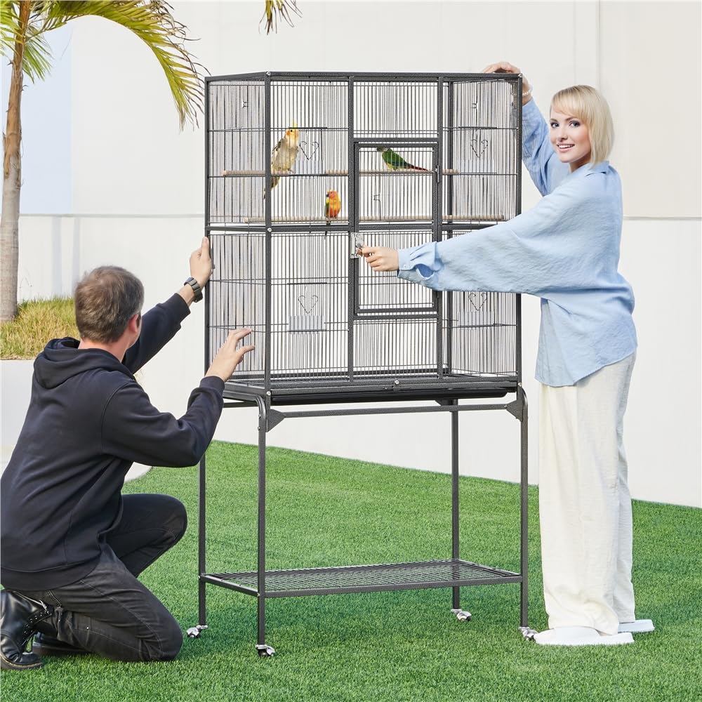Yaheetech Vogelvoliere Vogelkäfig mit Tür Vogelhaus Vogelbauer mit 4 Rollen 47 x 81 x 160 cm