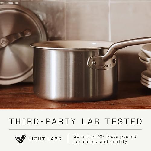 Miniatura 2 de Made In Utensilios de cocina  Cacerola antiadherente de cerámica de 4 cuartos de galón con tapa, revestimiento de acero inoxidable de 5 capas con