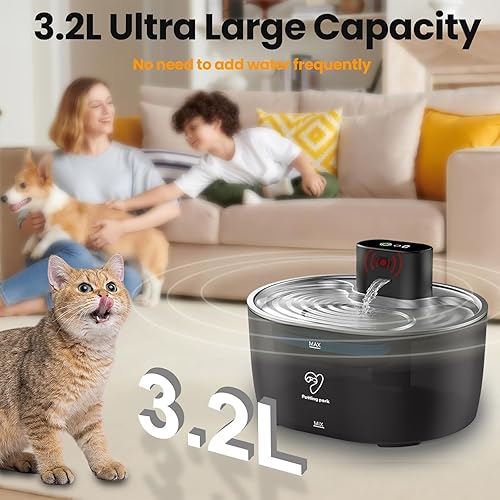 Miniatura 3 de Fuente de agua inalámbrica para gatos de acero inoxidable, fuente de agua para mascotas de 108 oz3.2 L, funciona con pilas con 2 modos, dispensador