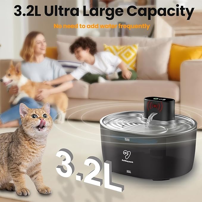 Fuente de Agua para Gatos Inalámbrica Acero Inoxidable 3.2L miniatura 3