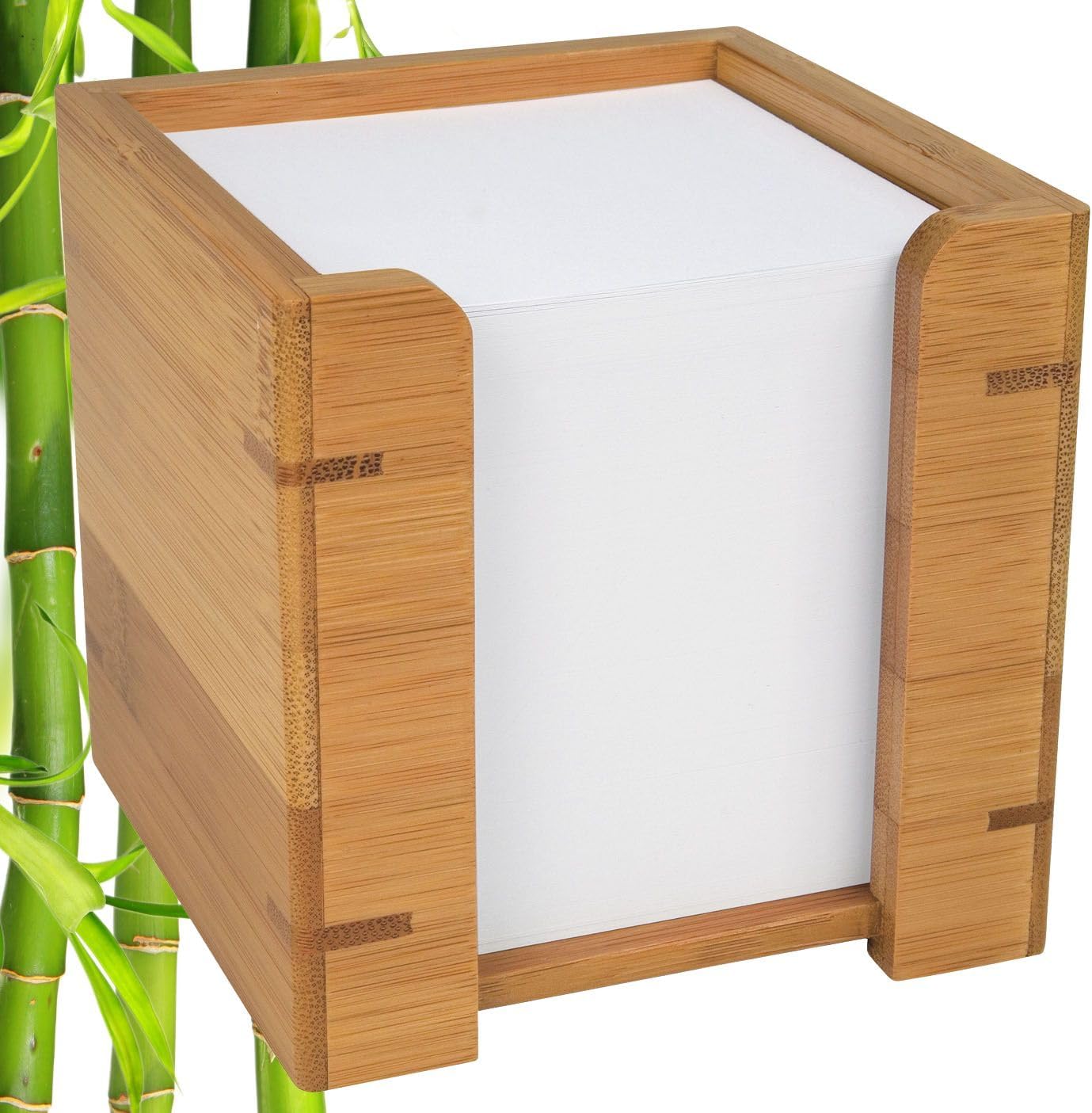 WEDO 61707 Zettelbox bamboo, including 900 sheets of paper 9 x 9 cm, in a gift box, brown