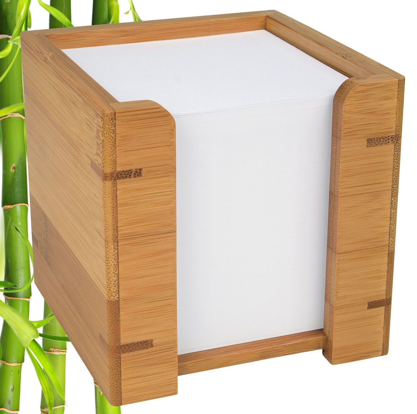 Wedo 61707 Zettelbox Bambus, inkl. 900 Blatt Papier 9 x 9 cm, im Geschenkkarton, braun
