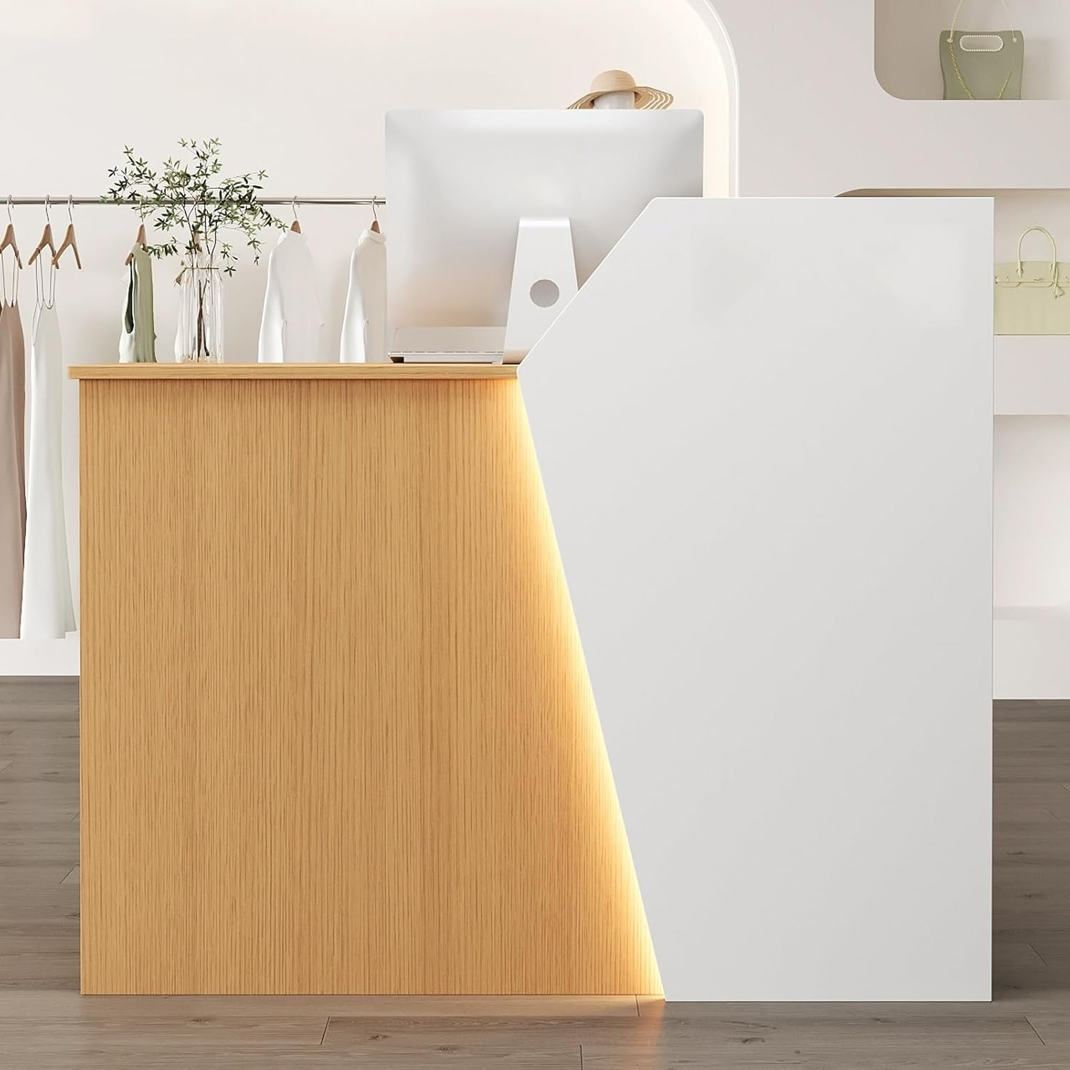 Reception Desk, Front Counter, Modern Front Desk with Lockable Drawers, Check Out Counter, Computer Desk Reception Table, for Checkout, Lobby, Shop(White,80cm/31.5in)