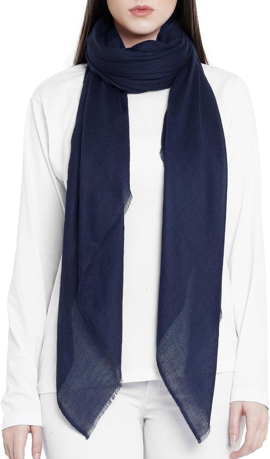 100% Cashmere Scarf Made in Kashmir (Gift Box) Large Warm Pashmina Women Men Winter Navy Blue