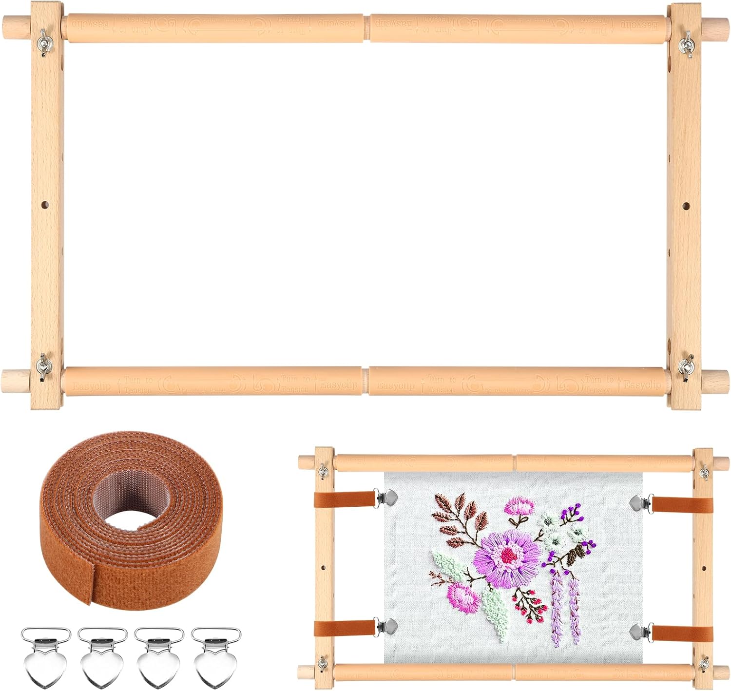 RVEFOT Wooden Cross Stitch Frame, Embroidery Scroll Frame, Cross Stitch Hoop Stand, Embroidery Hoop Holder, Adjustable Needlepoint Stretcher Frame, Embroidery Tapestry Quilting Frame (54.5cm)