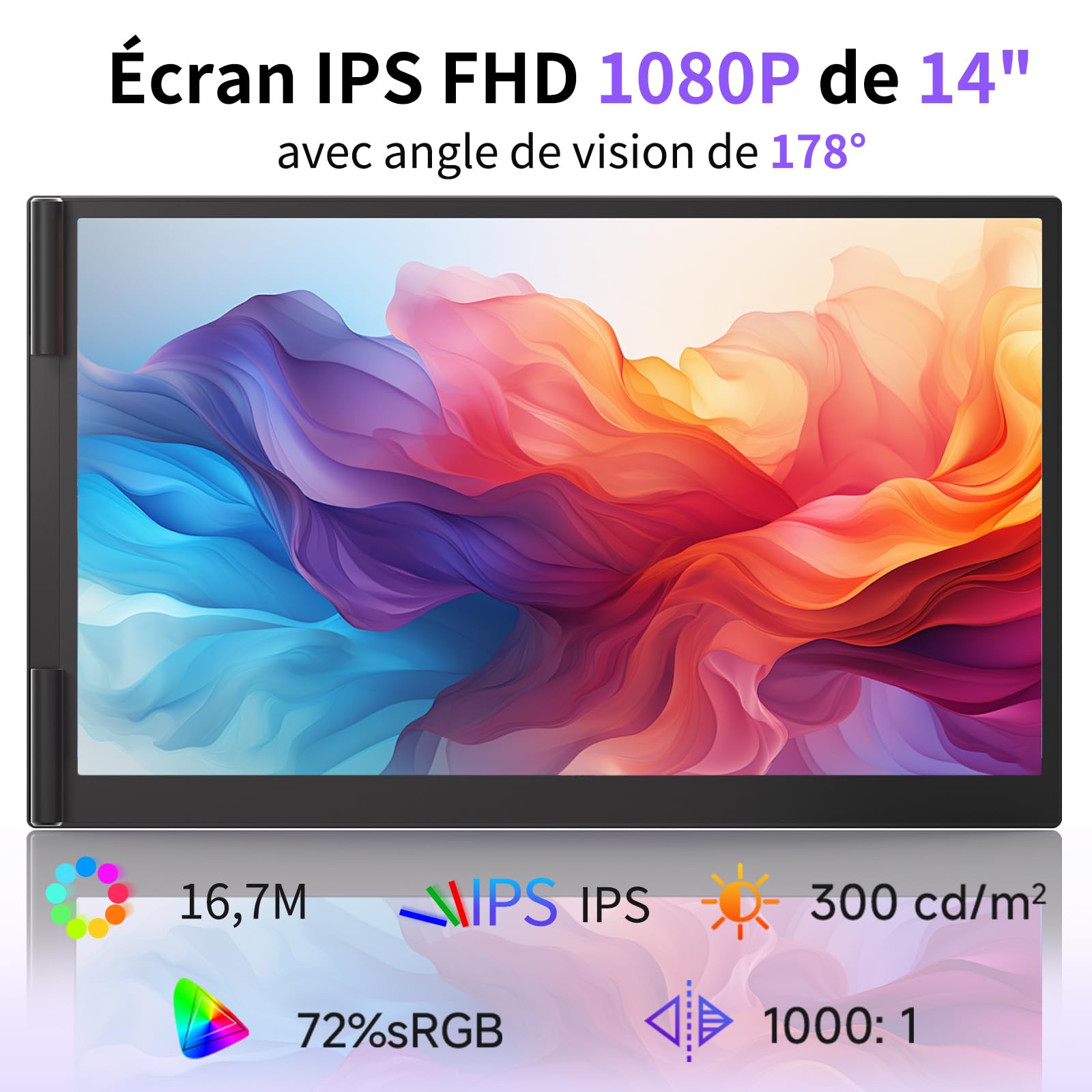 Double Ecran PC Portable Ultra Mince Léger 14,01" FHD 1080P IPS Extension Ecran PC Portable Moniteur Ecran Supplémentaire pour 13,3-17" Ordinateur Portable Compatible avec Windows MacBook