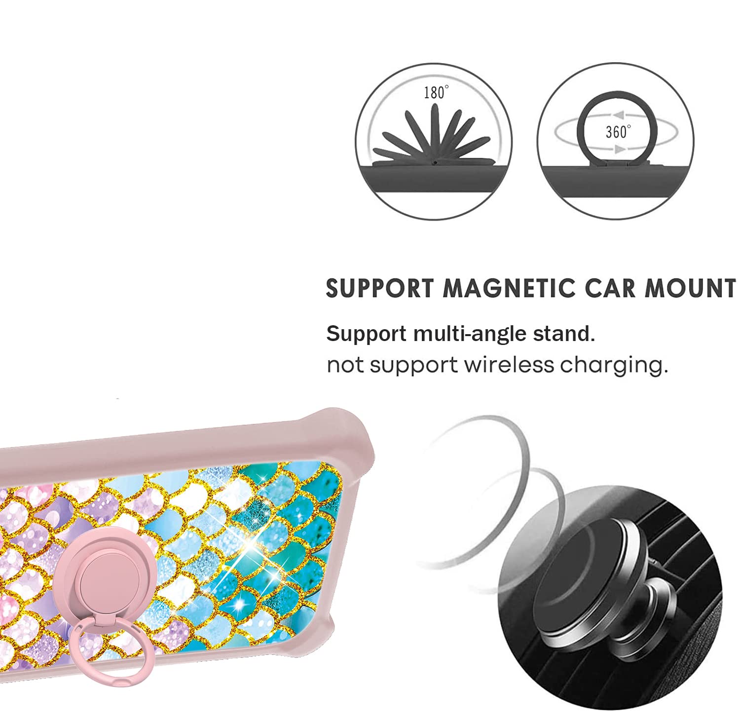 Cover Asuwish Per Huawei P Smart 2021/Y7A: Custodia Con Anello E Vetro Temperato (Rosa Oro)