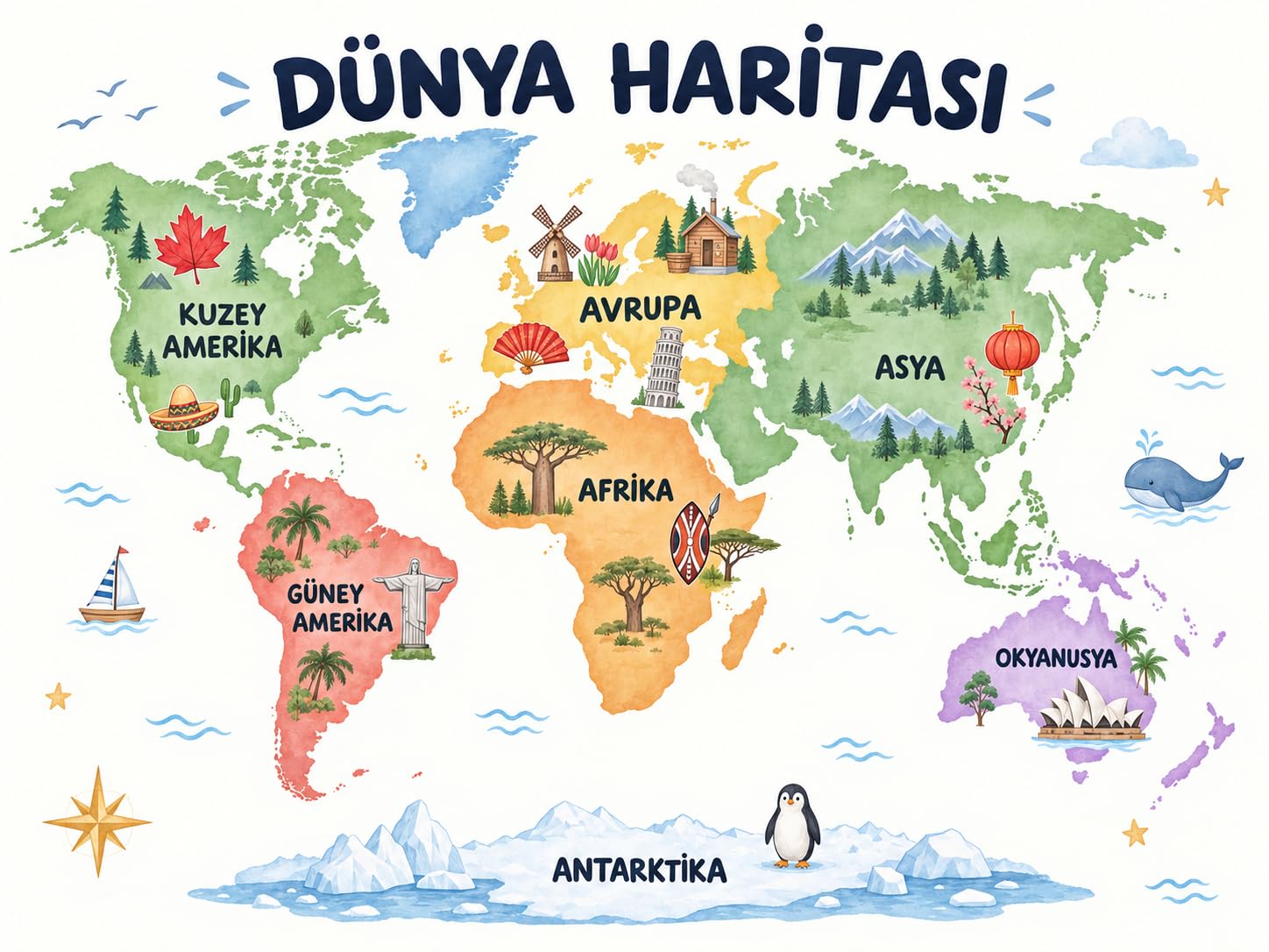 Dünya Haritası Vinil Branda Poster 100x130 cm