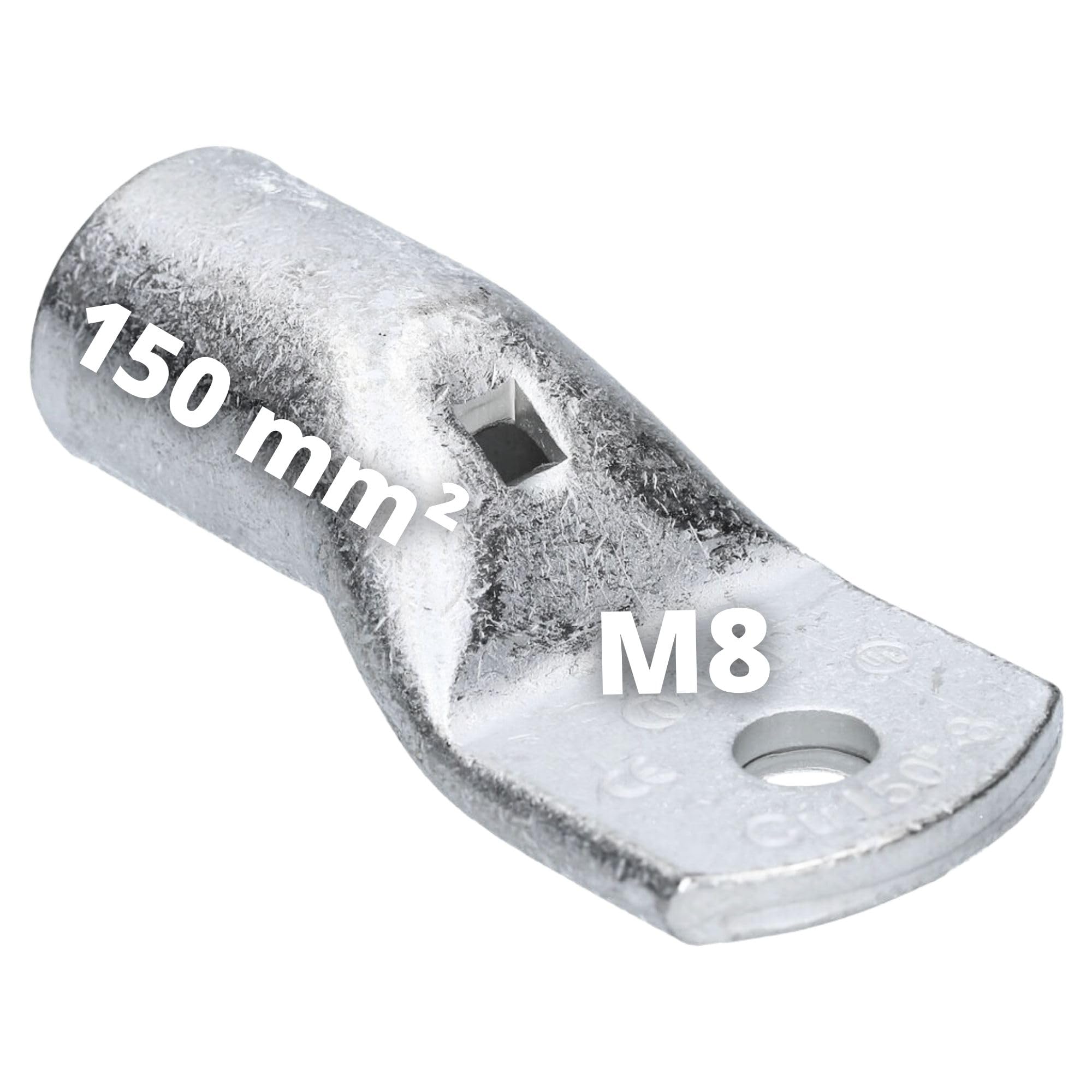 Kalitec 1x Cosse Tubulaire 150 mm² M8, Connecteur en Cuivre Étamé | Type A-M non isolée pour câble électrique, sertissage sécurisé, conforme DIN EN 13600, pour auto et installation maison