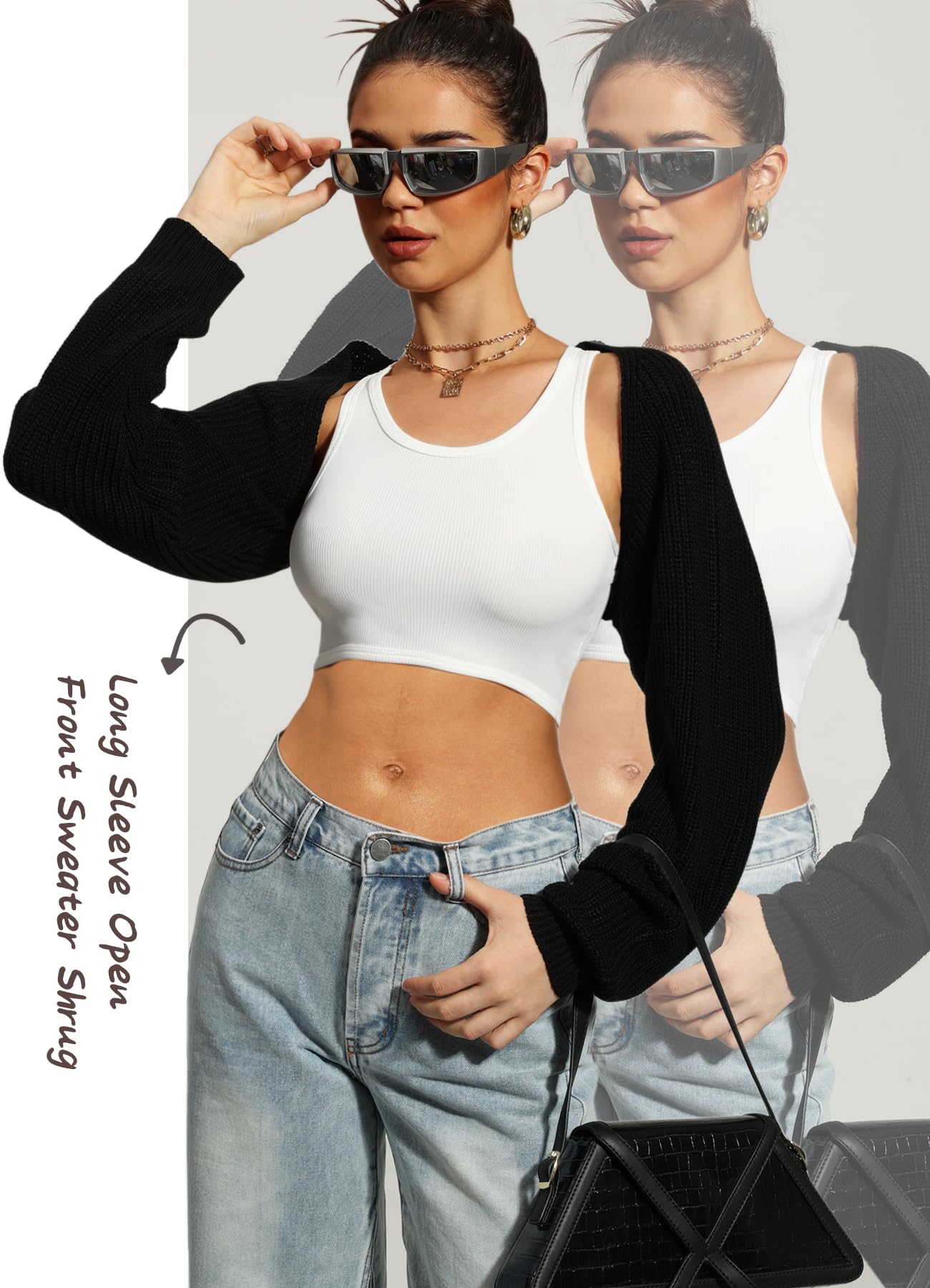 Navneet Bolerko damskie bolerko, krótki sweter oversize, sweter z dzianiny Y2K Crop Top Shrug zima kardigan sweter
