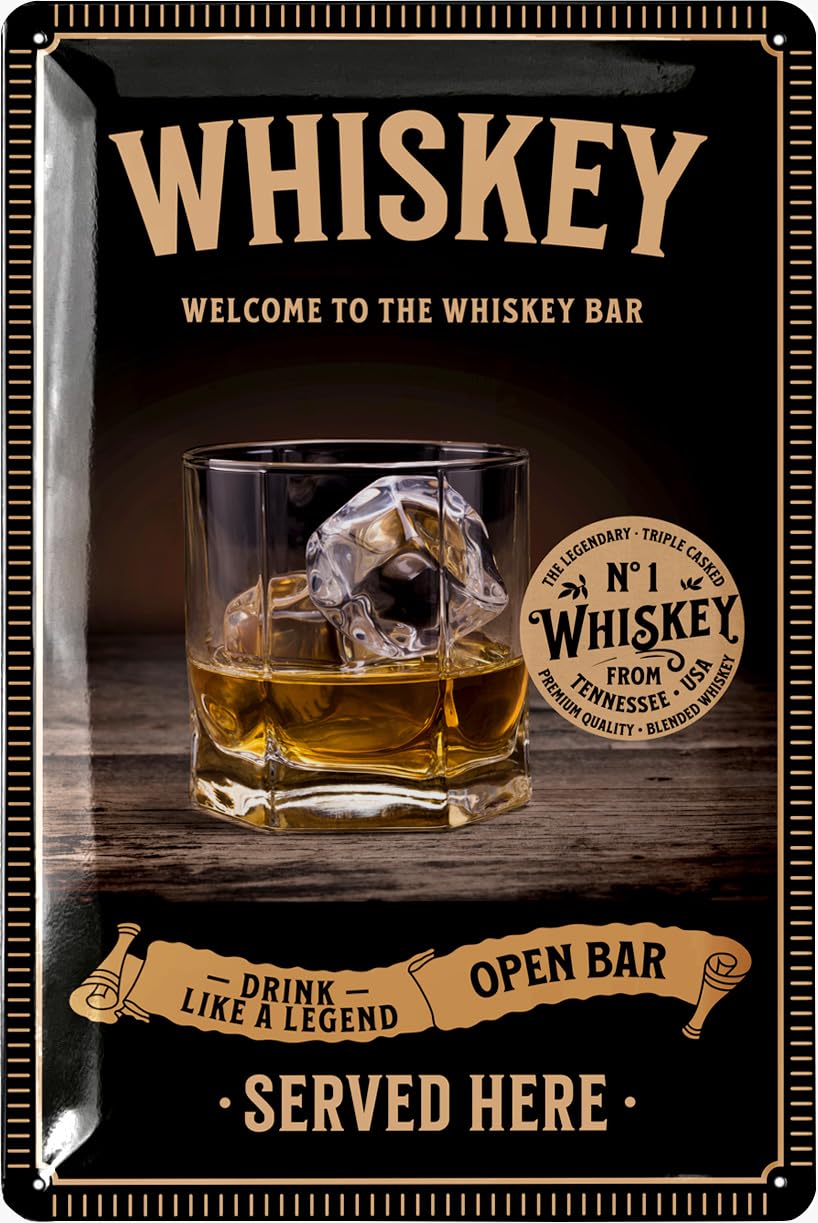 Lanolu Whiskey Cigar Cigar Bar Sign, Cigar Lounge Sign, Whiskey Bar, Cigar Room Decor, Whiskey Signs For Man Cave, Man Cave Accessories, Art Wall Decor, Vintage Tin Sign 12X8"