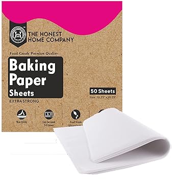 Baking Paper - 50 Square Sheets, Non Stick, Even Heat Distribution, Easy Cleanup - Ideal for Baking Cakes and Cookies