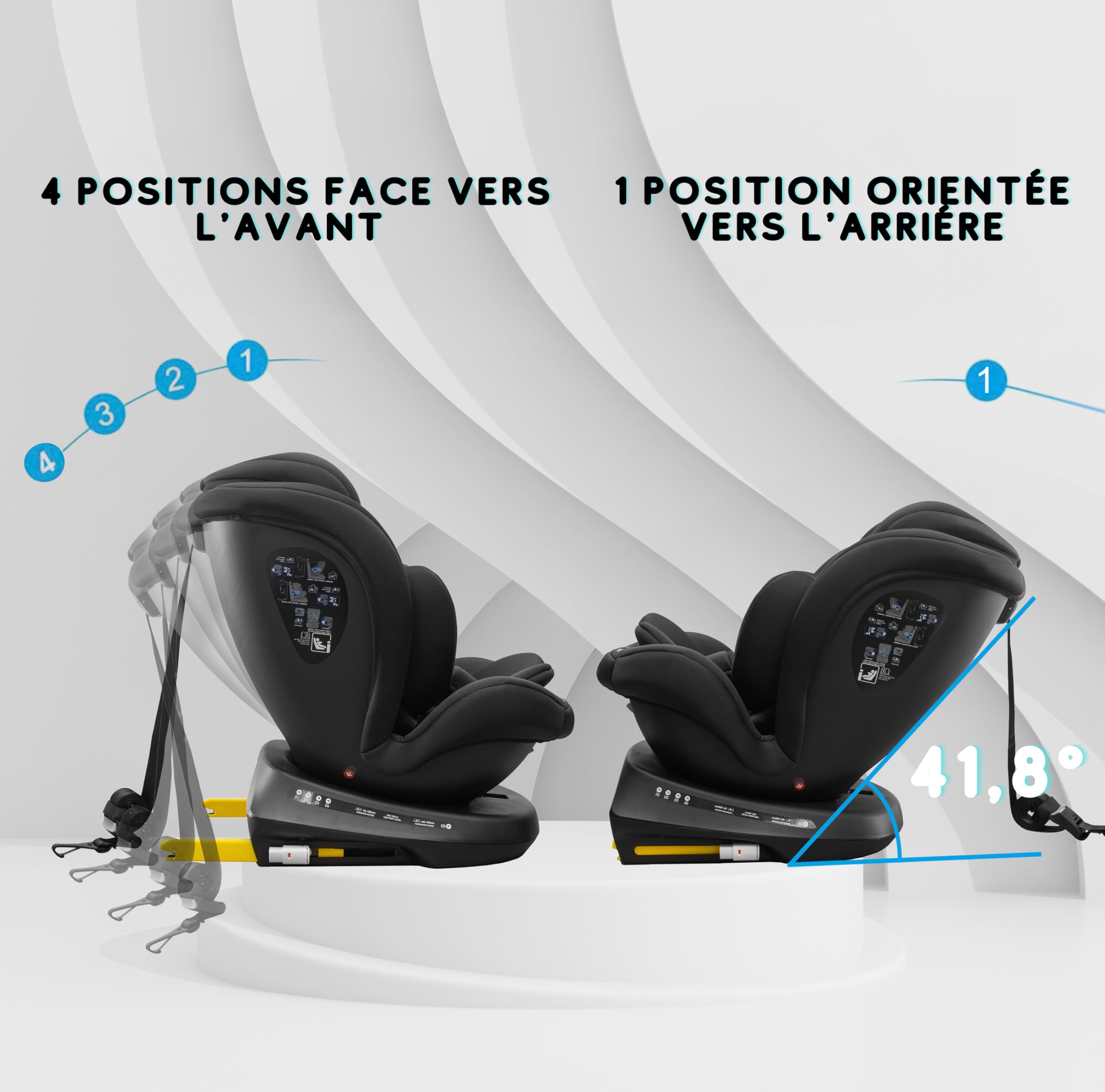 Siège Auto Bébé 0 à 36kg Isofix 0-12 ans, Groupe 0/1/2/3 - Siège Auto Pivotant 360° Évolutif 40-150cm i-Size - 9 Positions d'Appui-tête, 5 Positions d'Inclinaison