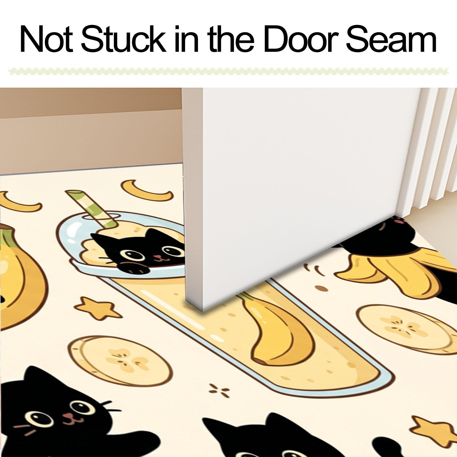 80X120Cm Zerbino Ingresso Interno Antiscivolo Assorbente, Tappeto In Microfibra Sottile Lavabile Con Gatti Divertenti Banane Tema Con Animali Carini Per Cucina Bagno Porta E Animali, Beige Giallo
