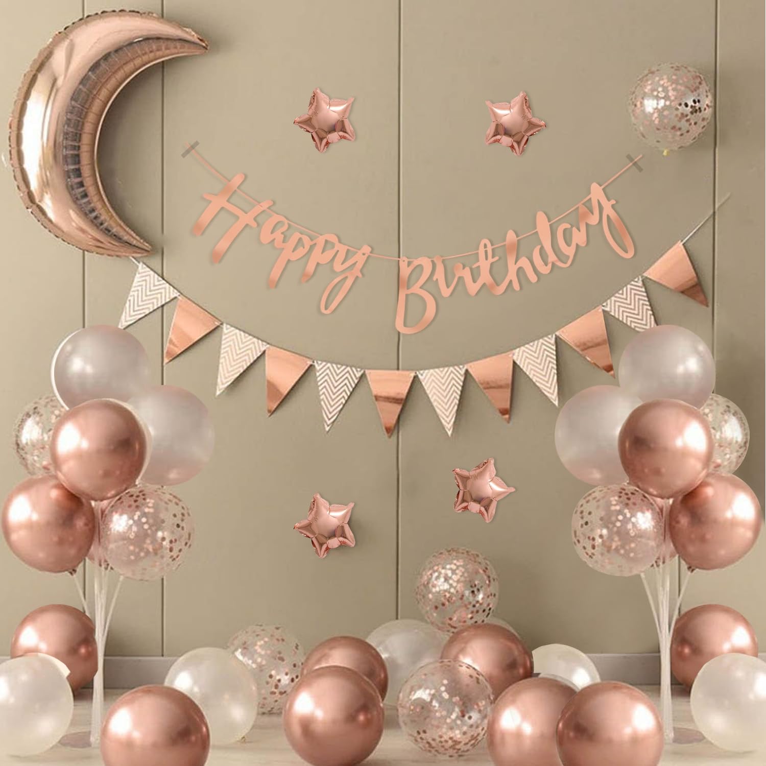 Party Propz Birthday Decoration Kit for Girls – 42 Pcs Rose Gold Birthday Decoration Kit with Foil Balloons, Happy Birthday Banner & Rose Gold Balloons for Decoration (Latex, Cardstock, Foil)