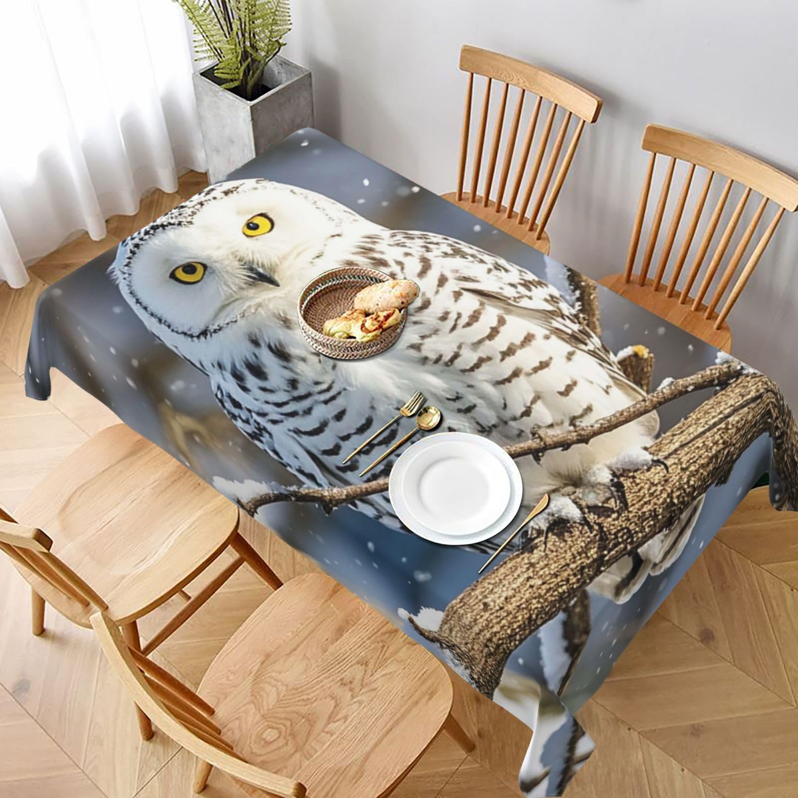 MXDLKSWPOH Table Cloths for Rectangle Tables 152x228 cm Waterproof Farmhouse Table Cloth Winter White Owl Tablecloths Washable Wrinkle Free Table Cover for Dining Table Weddings Events Party Buffet