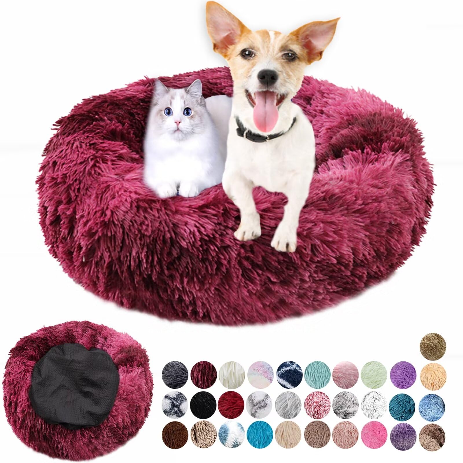 Ryanbem Dog Bed Soft Fluffy Round Dog Houses Calming Pet Beds Plush Anti Anxiety, Anti-Slip Cat Bed Easily Washable Dog Beds Improving Sleeping and Warm, Small Medium Large Gradient Red 70cm
