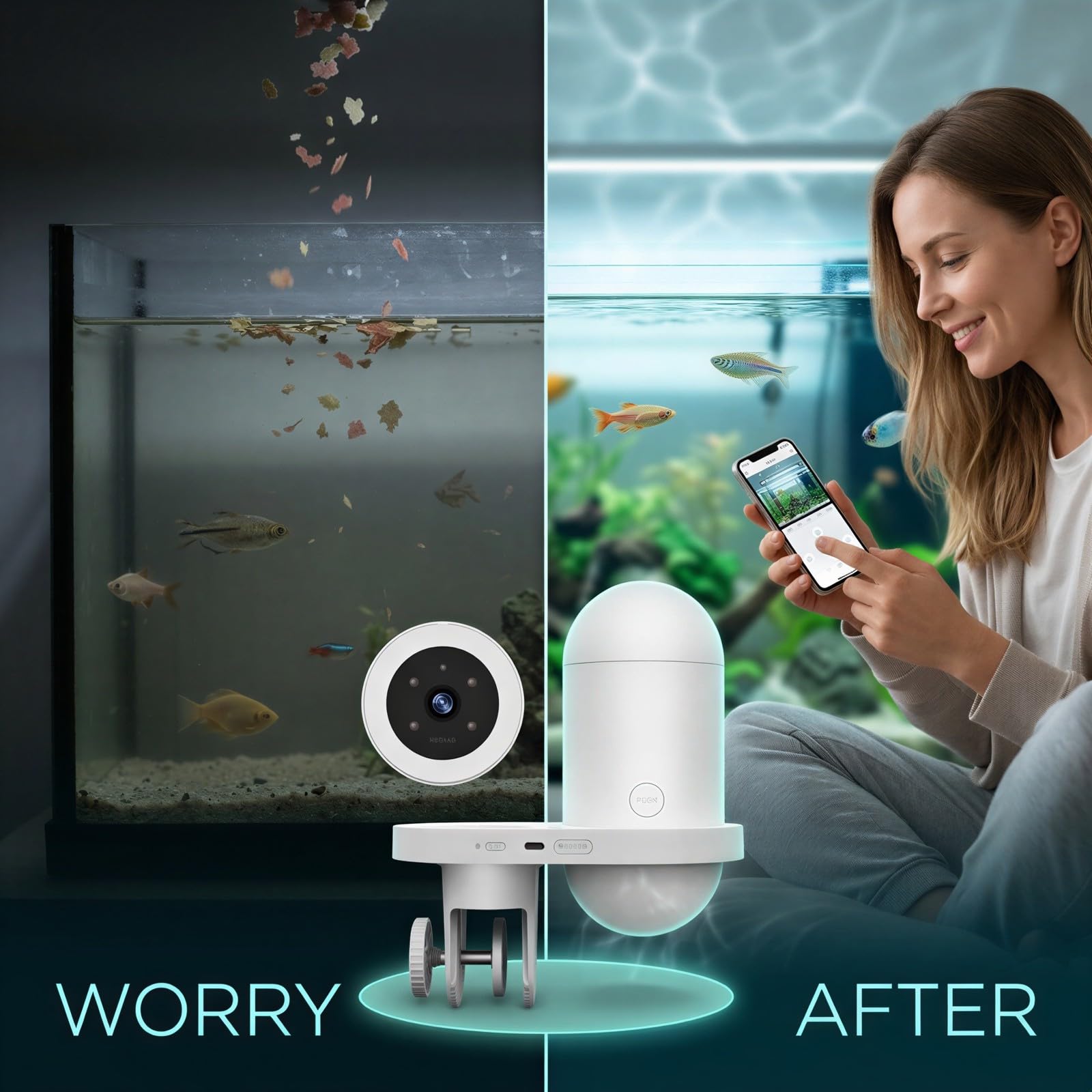 Alimentador automático de peces con WiFi, dispensador automático de alimentos para peces con cámara HD, temporizador y alimentado por USB-C, alimentador de vacaciones para acuario, tortuga, tanque