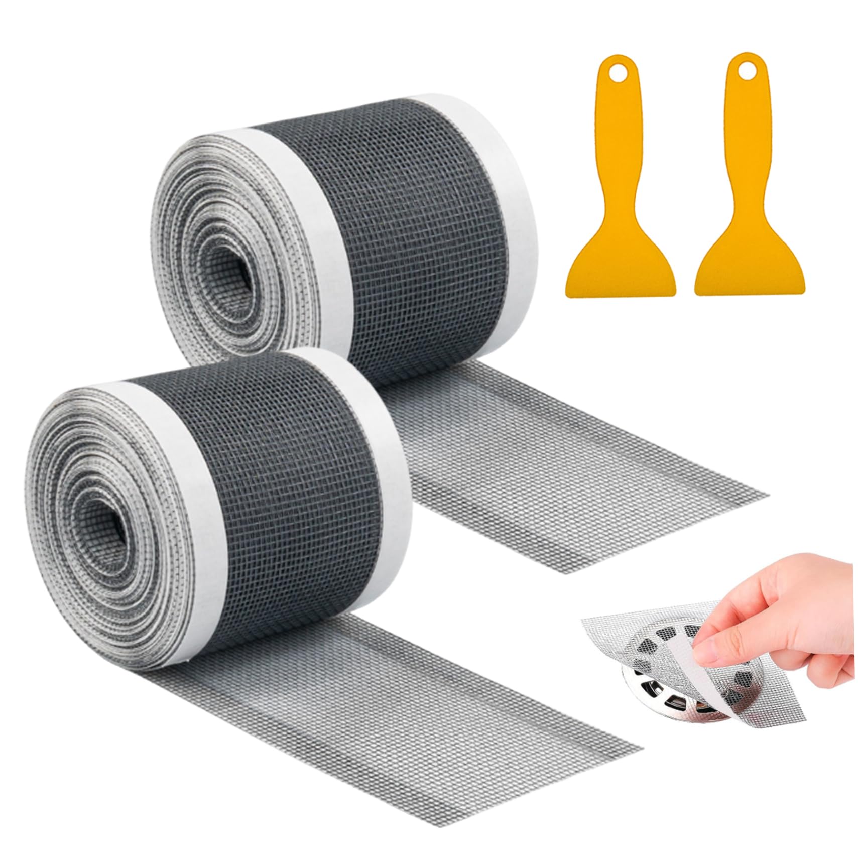 Perodlly Disposable Drain Hair Catcher 10m*7cm and 5m*7cm Cutable Self-adhesive Shower Drain Cover with 2 Scrapers Stickers for Shower Hair Catcher for Bathroom Bathtub Kitchen Screen Window.