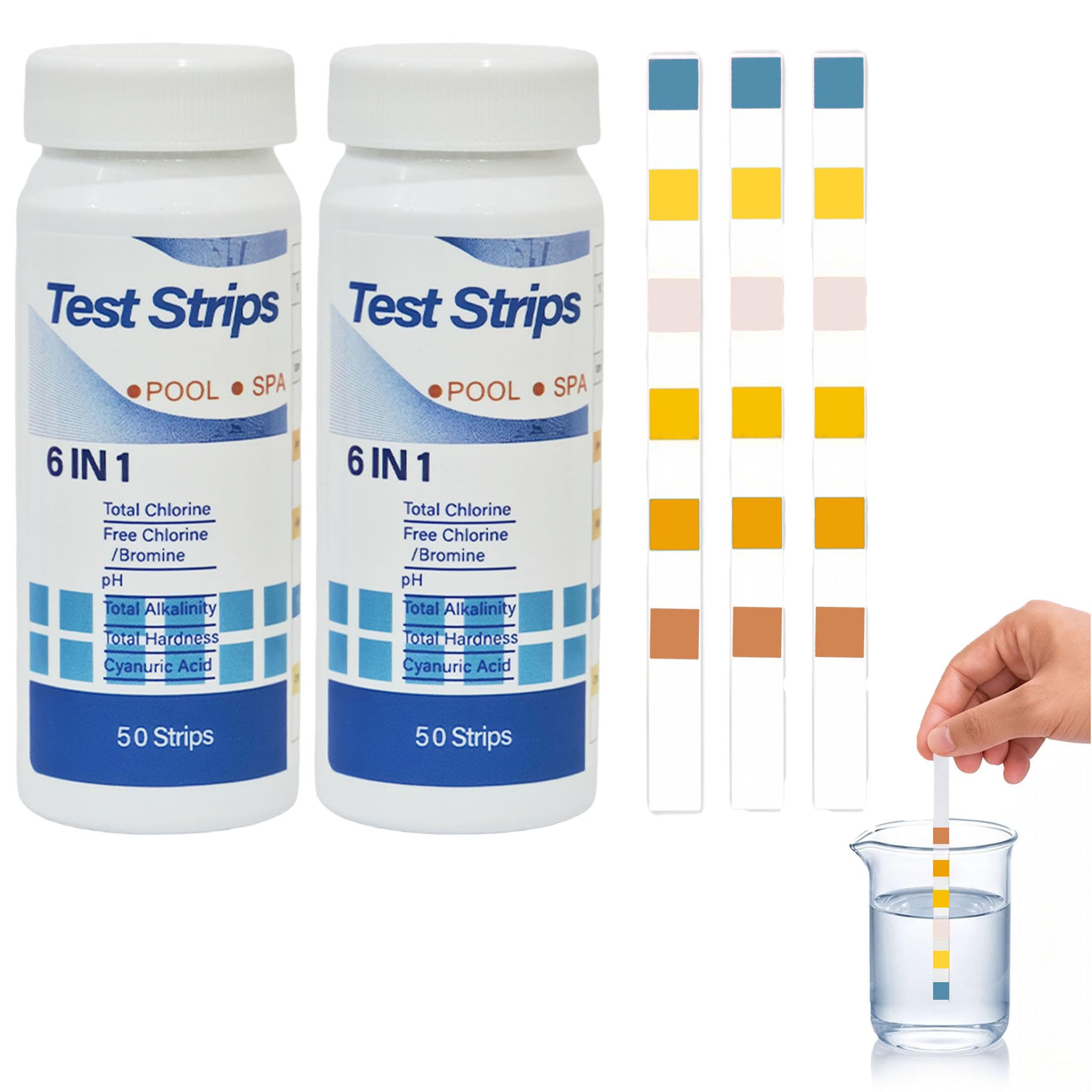 6-in-1 Hot Tub Test Strips,100 Pcs Pool Test Strips for Chlorine,Clearwater,PH & Lazy Spa,Swimming Pool Testing Strips Kit,Clear Water Hardness Dip Tester Sticks for Bromine,Cyanuric Acid & Alkalinity