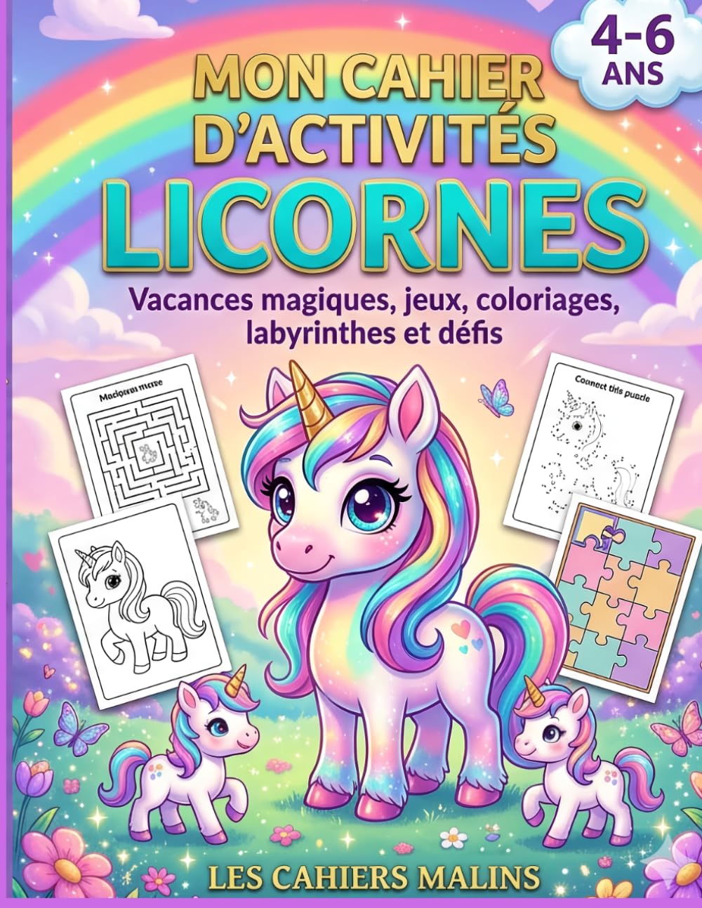 Mon Cahier d'Activités Licornes: Vacances magiques, jeux, coloriages, labyrinthes et défis pour enfants de 4 à 6 ans