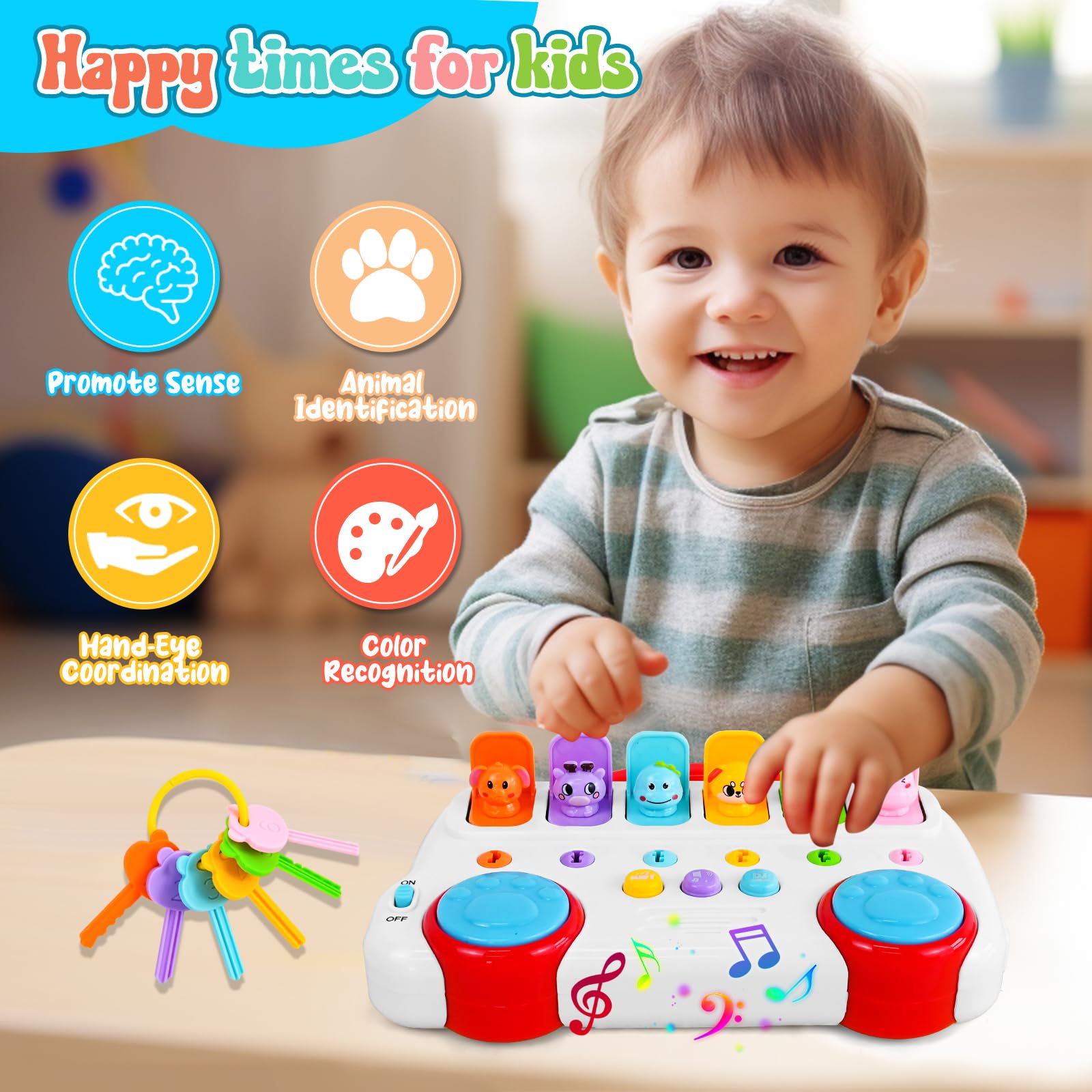 FORMIZON Jouet pour Bébé 1 an Jouet Montessori, Jouet Pop up avec 6 Animaux Musique et Lumières, Jeux Educatif pour 1 2 3 4 Ans Fille Garçon, Parfait pour Les Cadeaux d'anniversaire Noël - 5