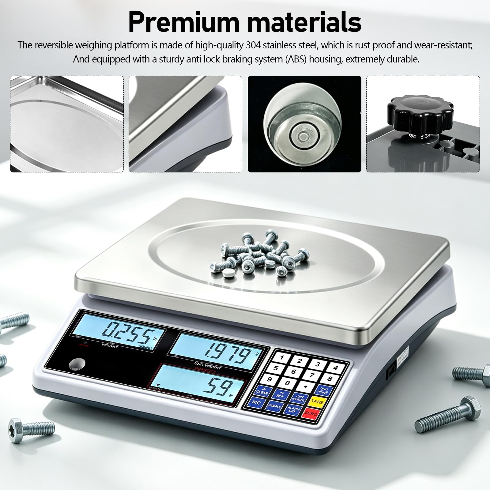 Balance Compteuse 30kg 1g, Balance Industrielle de Précision avec Interface RS232 et Alarme de Limite Balance Digitale de Table pour Inventaire Laboratoire et Atelier g lb kg sans Batterie
