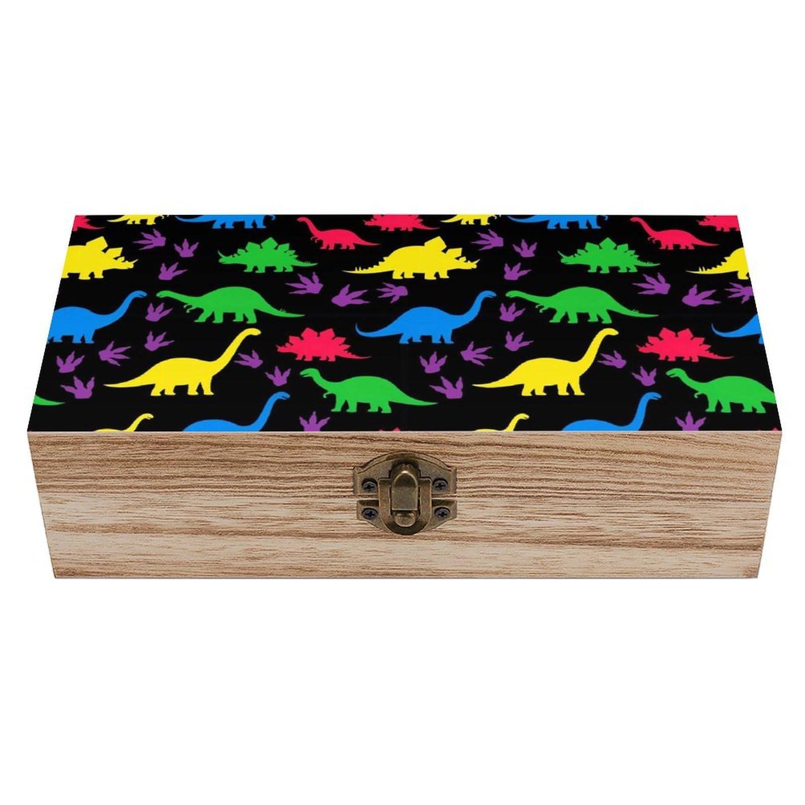 HLBSDM Wooden Box with Hinged Lid, Cute Colorful Dinosaur Decorative Keepsake Storage Boxes Gift Boxes Wooden Jewelry Organizer Case