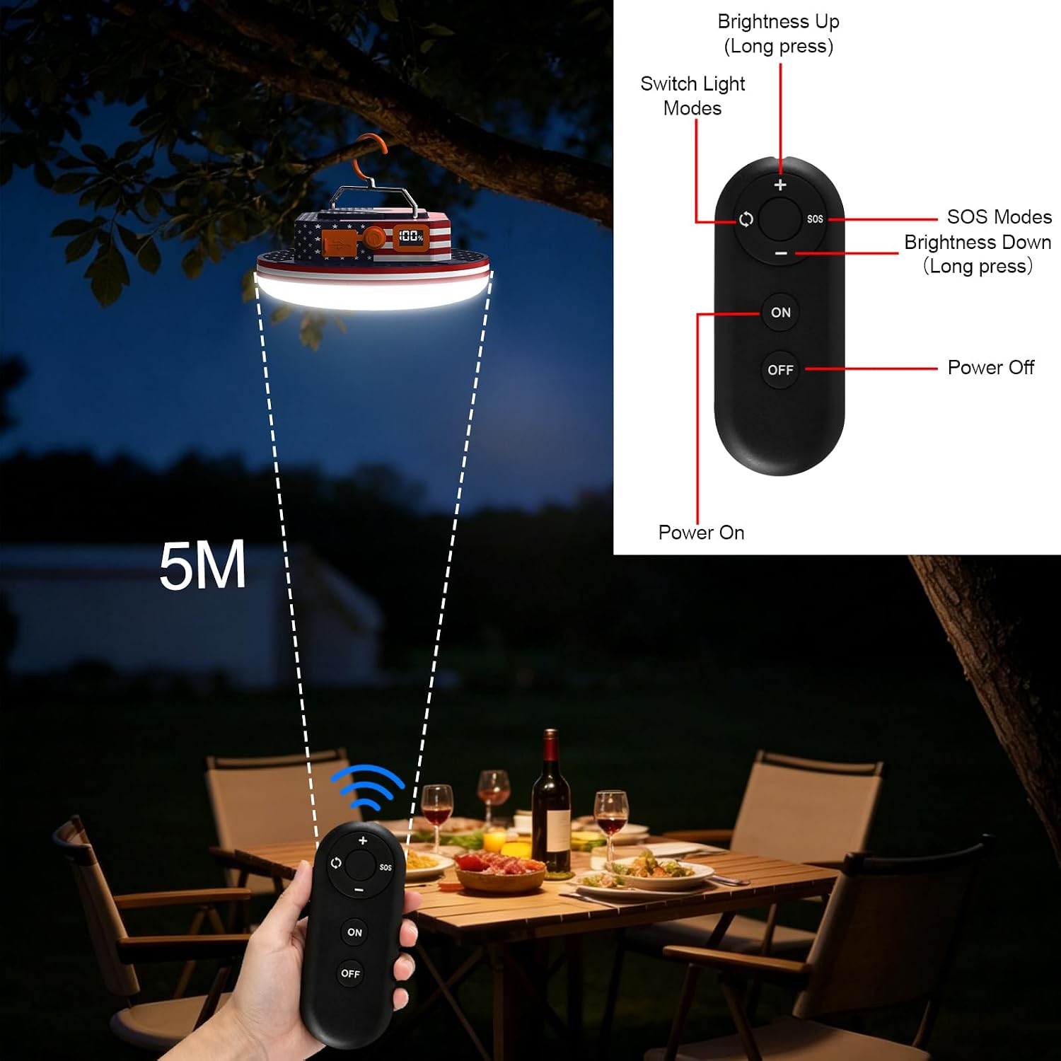 10000mAh Rechargeable US Flag Print Camping Light, American Flag Pattern Design – 30W 4000LM Dimmable Tent Light with Remote Control , IPX5 Waterproof Portable Emergency Lamp for Outdoor Power Outages