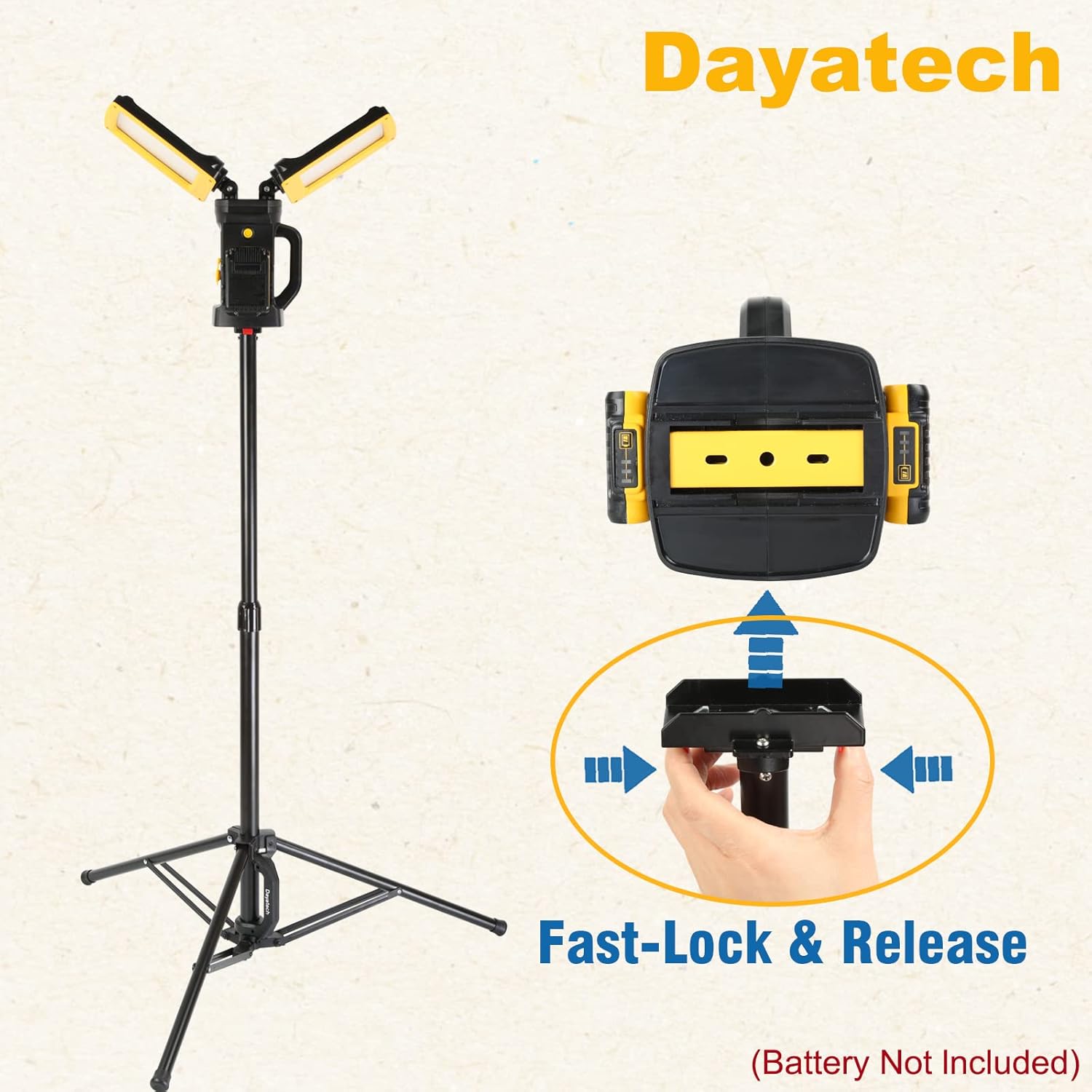 Cordless Tripod Work Light and Zoomable Handheld Work Light, Compatible with Dewalt, Milwaukee and Makita 18-21 V Battery, Flickerless (Light Only),Yellow