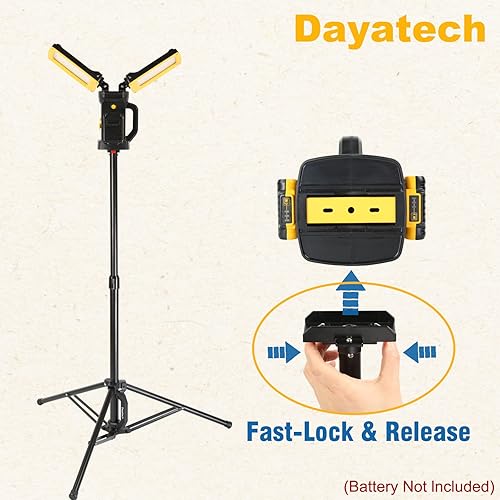Miniatura 5 de DAYATECH Luz de trabajo LED con cable e inalámbrica de 12000LM 85W con trípode, luz de sitio de trabajo ajustable de doble cabeza, compatible con