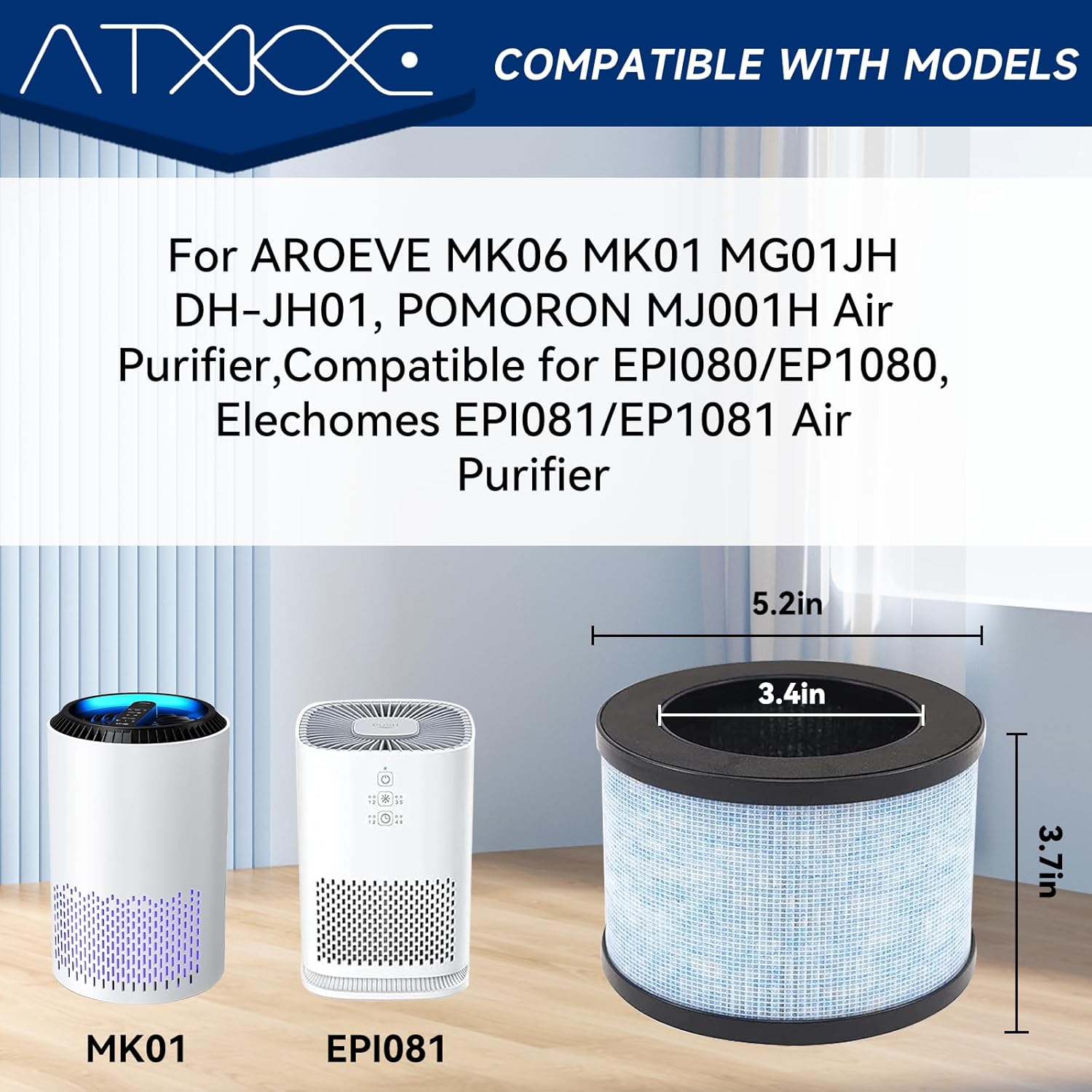 MK01 Air Filter replacement for Aroeve Air Purifiers Filter MK01 MK06,True Filter Compatible with ToLife TZ-K1, Kloudi DH-JH01,Pomoron MJ012H,EPI080/EP1080,FreAire HAP601& KN6391,3 Pack - Image 2