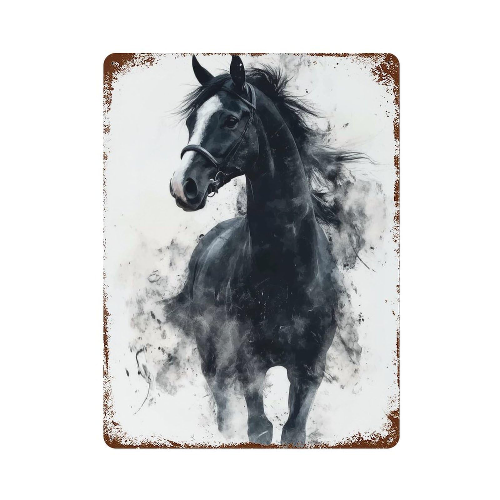 Black Horse Watercolor Rusty Metal Tin Sign 15.7"x11.8", Farmhouse Wall Decor for Farmhouse, Kitchen And Entryway Decor